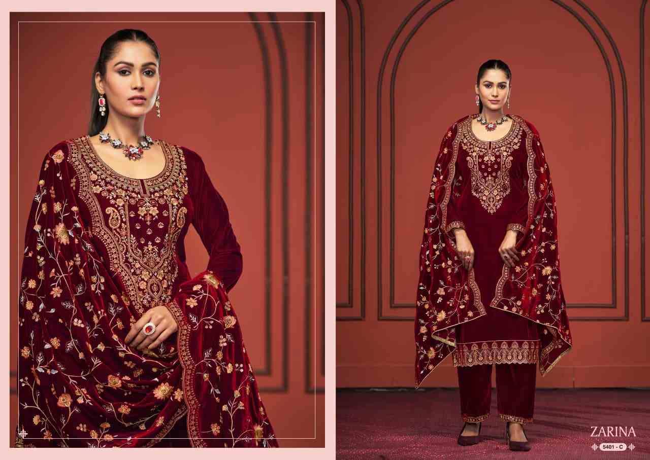 Zarina By Sargam Prints 5401-A To 5401-D Series Beautiful Festive Suits Stylish Fancy Colorful Casual Wear & Ethnic Wear Pure Velvet Dresses At Wholesale Price