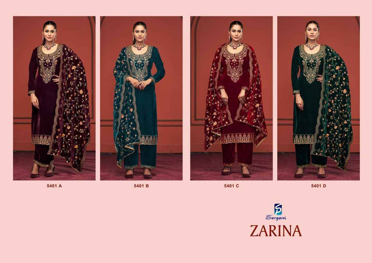 Zarina By Sargam Prints 5401-A To 5401-D Series Beautiful Festive Suits Stylish Fancy Colorful Casual Wear & Ethnic Wear Pure Velvet Dresses At Wholesale Price