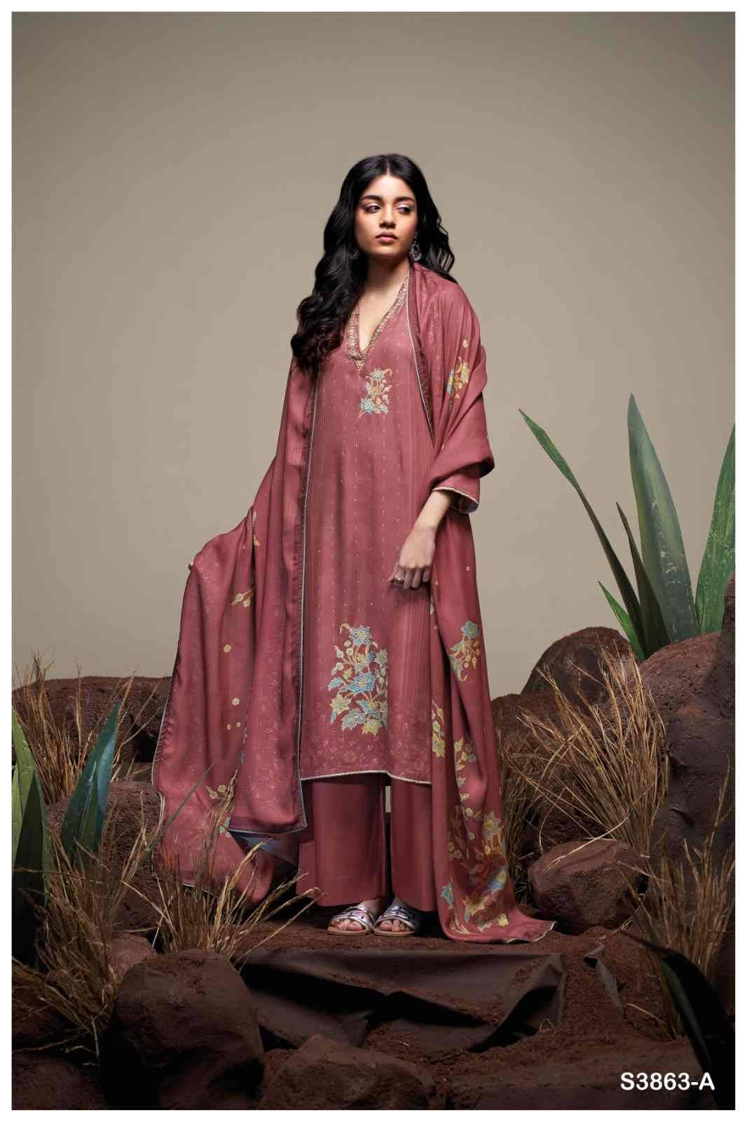 Gracina-3863 By Ganga Fashion 3863-A To 3863-D Series Beautiful Festive Suits Colorful Stylish Fancy Casual Wear & Ethnic Wear Pure Pashmina Dresses At Wholesale Price
