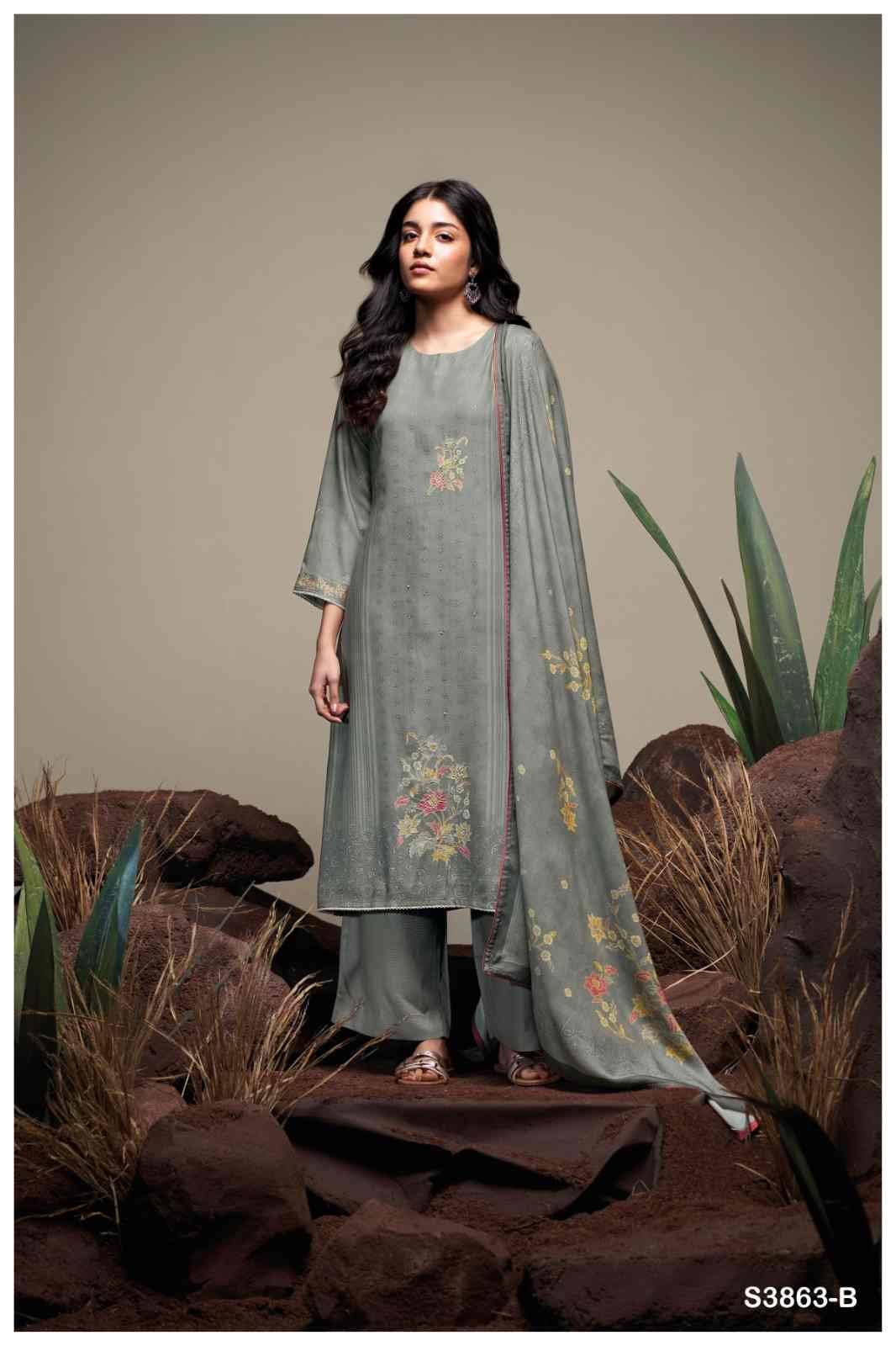 Gracina-3863 By Ganga Fashion 3863-A To 3863-D Series Beautiful Festive Suits Colorful Stylish Fancy Casual Wear & Ethnic Wear Pure Pashmina Dresses At Wholesale Price