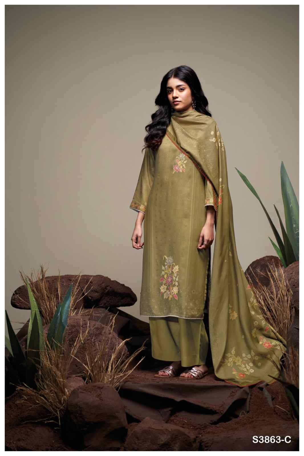 Gracina-3863 By Ganga Fashion 3863-A To 3863-D Series Beautiful Festive Suits Colorful Stylish Fancy Casual Wear & Ethnic Wear Pure Pashmina Dresses At Wholesale Price
