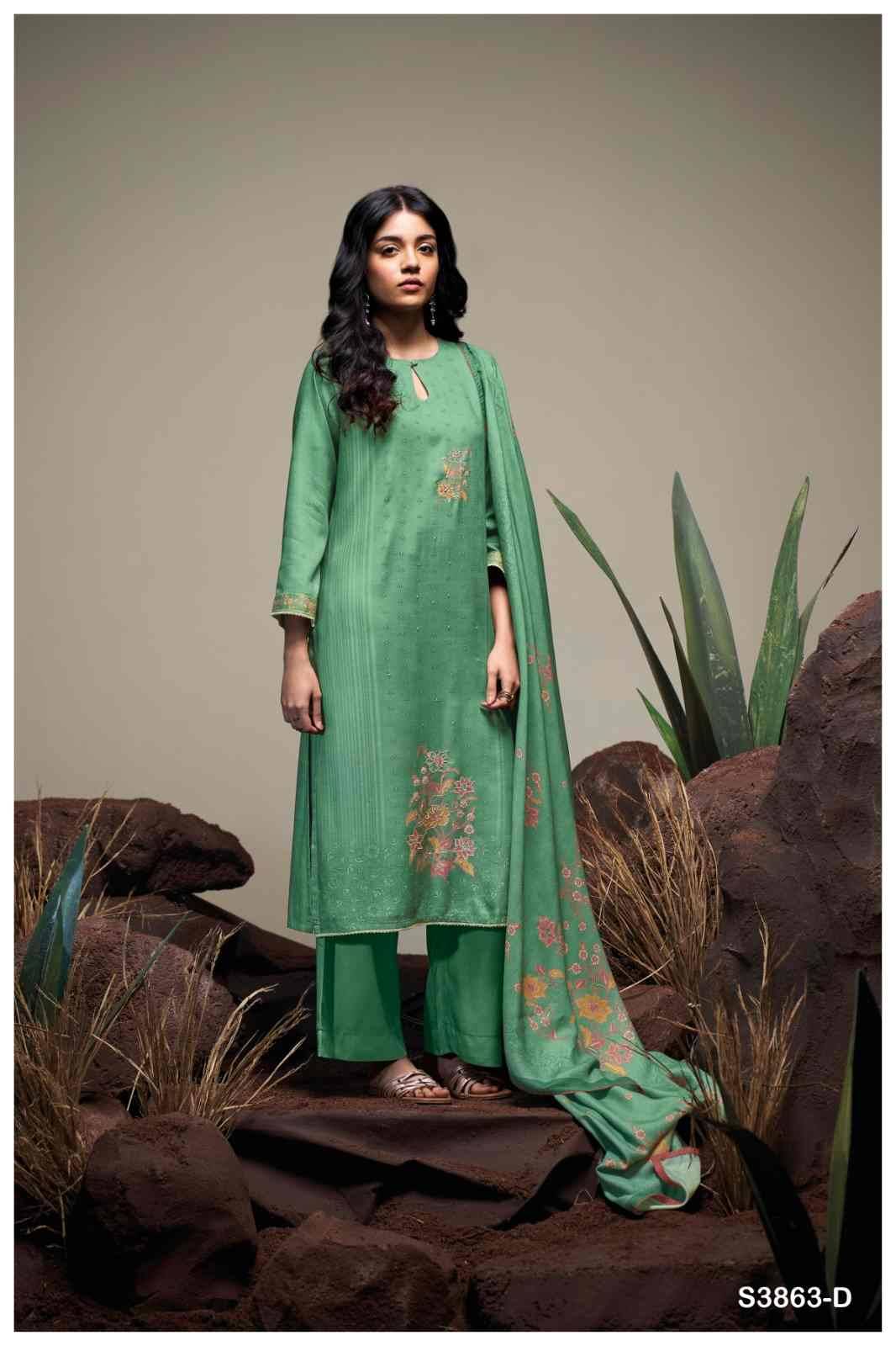 Gracina-3863 By Ganga Fashion 3863-A To 3863-D Series Beautiful Festive Suits Colorful Stylish Fancy Casual Wear & Ethnic Wear Pure Pashmina Dresses At Wholesale Price