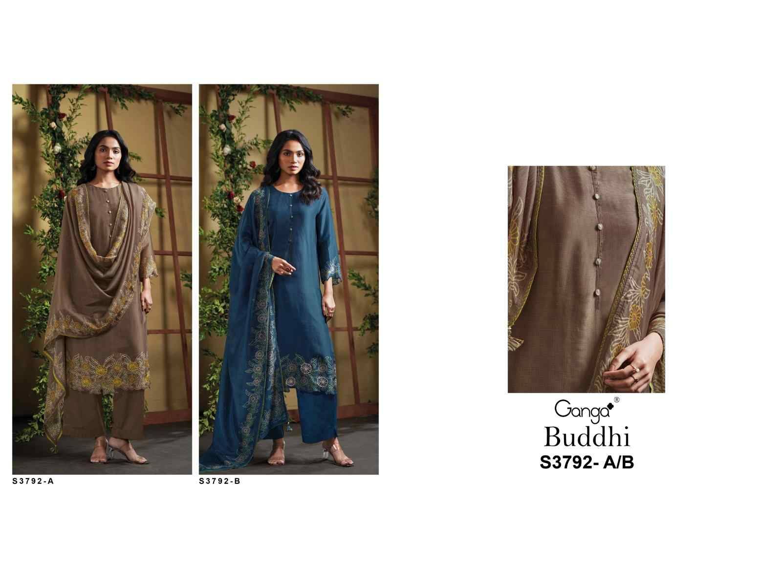 Buddhi-3792 By Ganga Fashion 3792-A To 3792-B Series Beautiful Festive Suits Colorful Stylish Fancy Casual Wear & Ethnic Wear Pure Bemberg Silk Satin Dresses At Wholesale Price