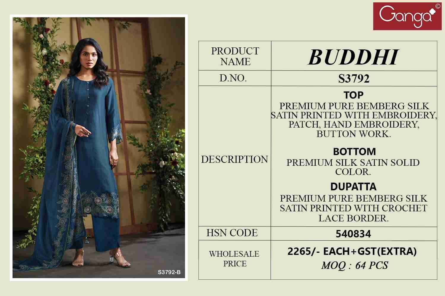 Buddhi-3792 By Ganga Fashion 3792-A To 3792-B Series Beautiful Festive Suits Colorful Stylish Fancy Casual Wear & Ethnic Wear Pure Bemberg Silk Satin Dresses At Wholesale Price