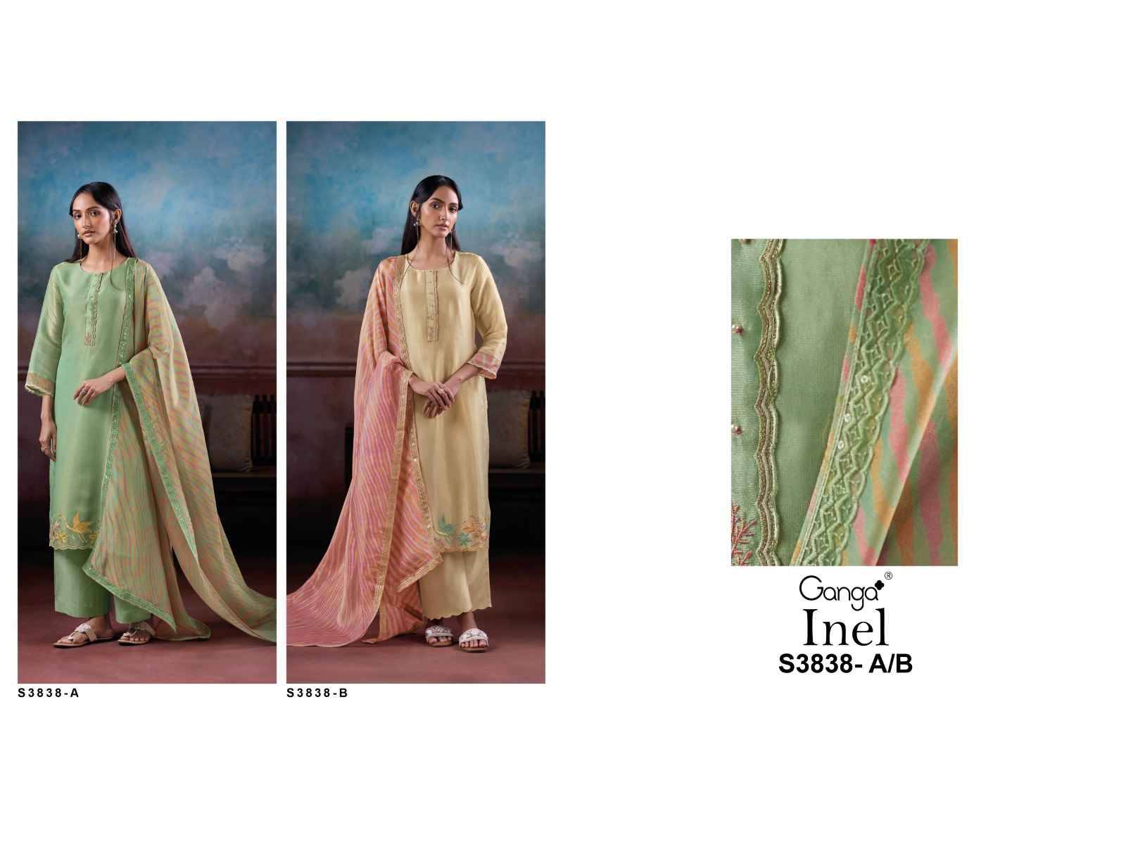 Inel-3838 By Ganga Fashion 3838-A To 3838-B Series Beautiful Festive Suits Colorful Stylish Fancy Casual Wear & Ethnic Wear Pure Bemberg Silk Jacquard Dresses At Wholesale Price