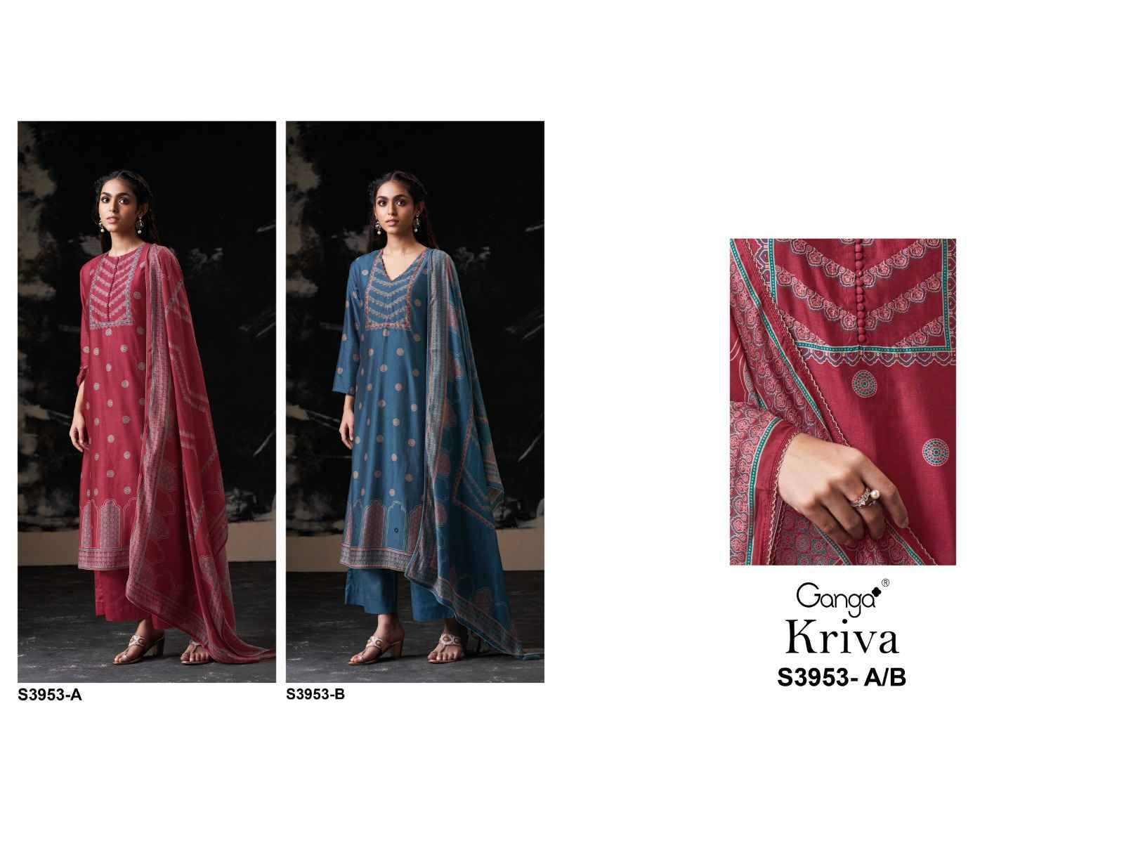 Kriva-3953 By Ganga Fashion 3953-A To 3953-B Series Beautiful Festive Suits Colorful Stylish Fancy Casual Wear & Ethnic Wear Pure Bemberg Silk Dresses At Wholesale Price