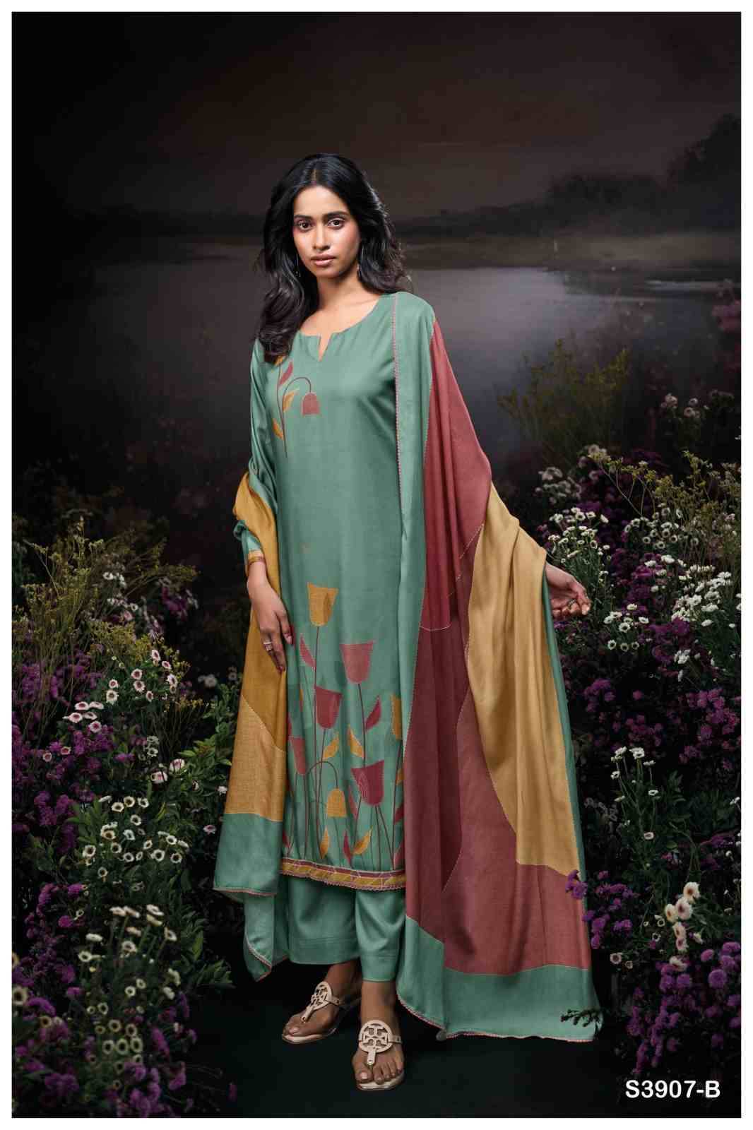 Cinziana-3907 By Ganga Fashion 3907-A To 3907-D Series Beautiful Festive Suits Colorful Stylish Fancy Casual Wear & Ethnic Wear Pure Pashmina Dresses At Wholesale Price