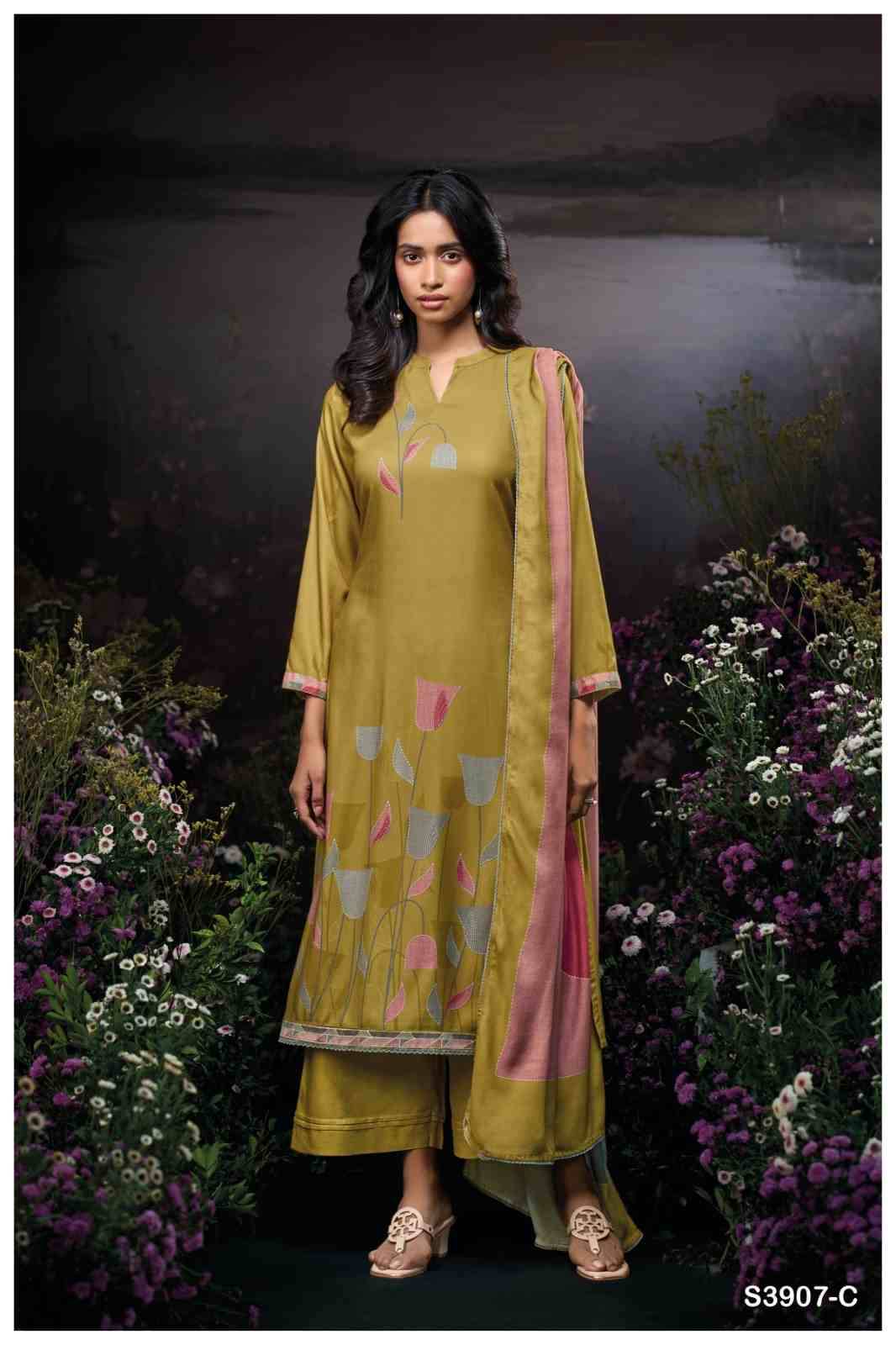 Cinziana-3907 By Ganga Fashion 3907-A To 3907-D Series Beautiful Festive Suits Colorful Stylish Fancy Casual Wear & Ethnic Wear Pure Pashmina Dresses At Wholesale Price