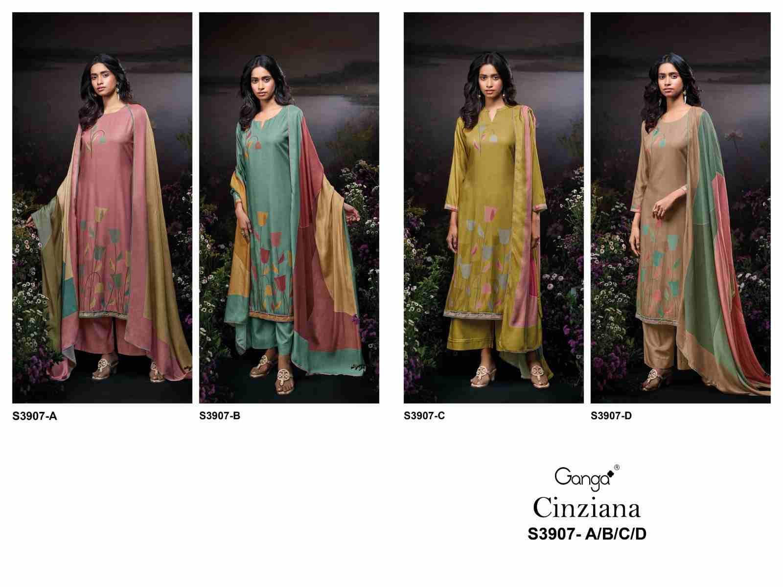 Cinziana-3907 By Ganga Fashion 3907-A To 3907-D Series Beautiful Festive Suits Colorful Stylish Fancy Casual Wear & Ethnic Wear Pure Pashmina Dresses At Wholesale Price