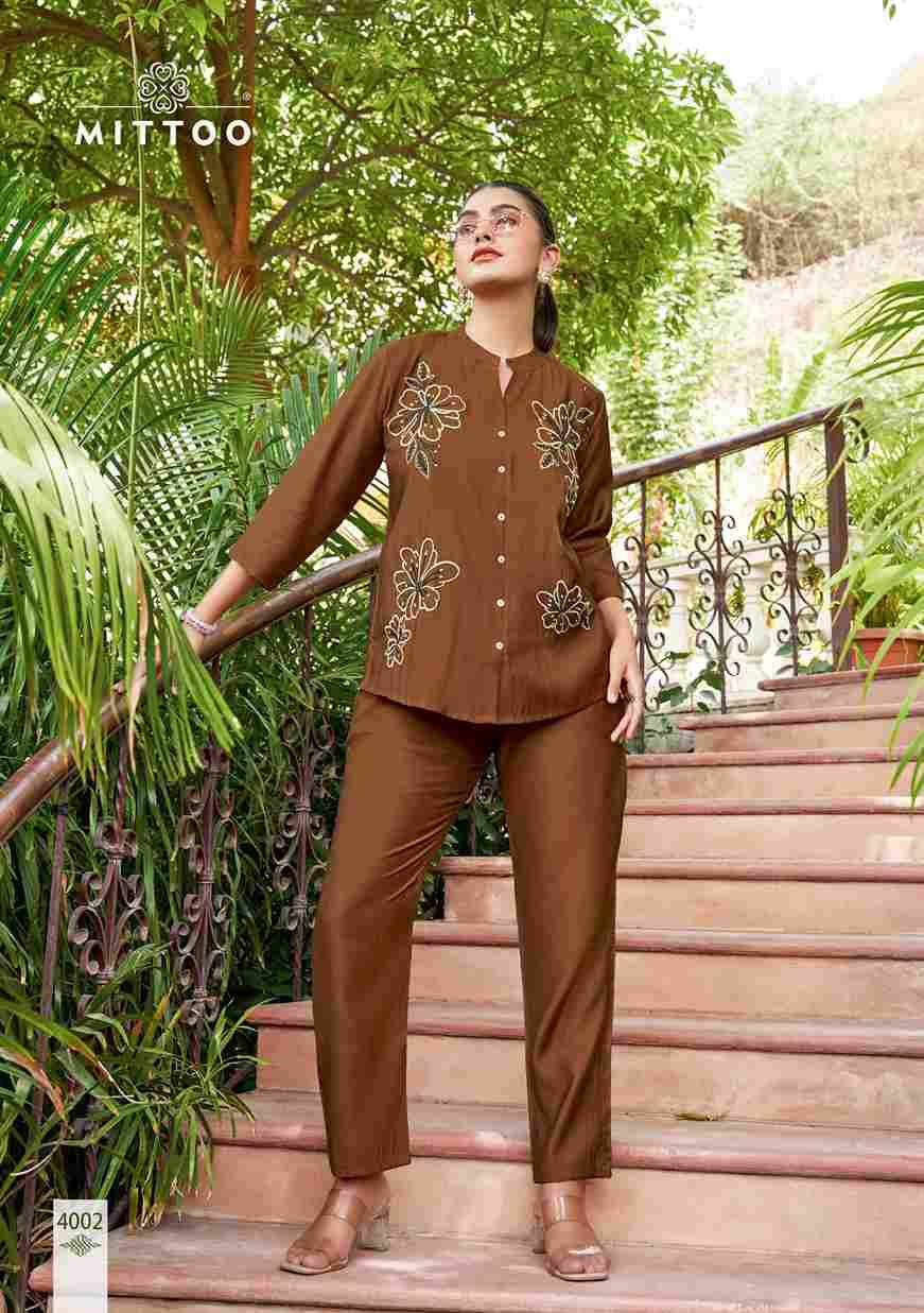 Pranjal By Mittoo 4001 To 4006 Series Designer Stylish Fancy Colorful Beautiful Party Wear & Ethnic Wear Collection Viscos Print Co-Ord At Wholesale Price