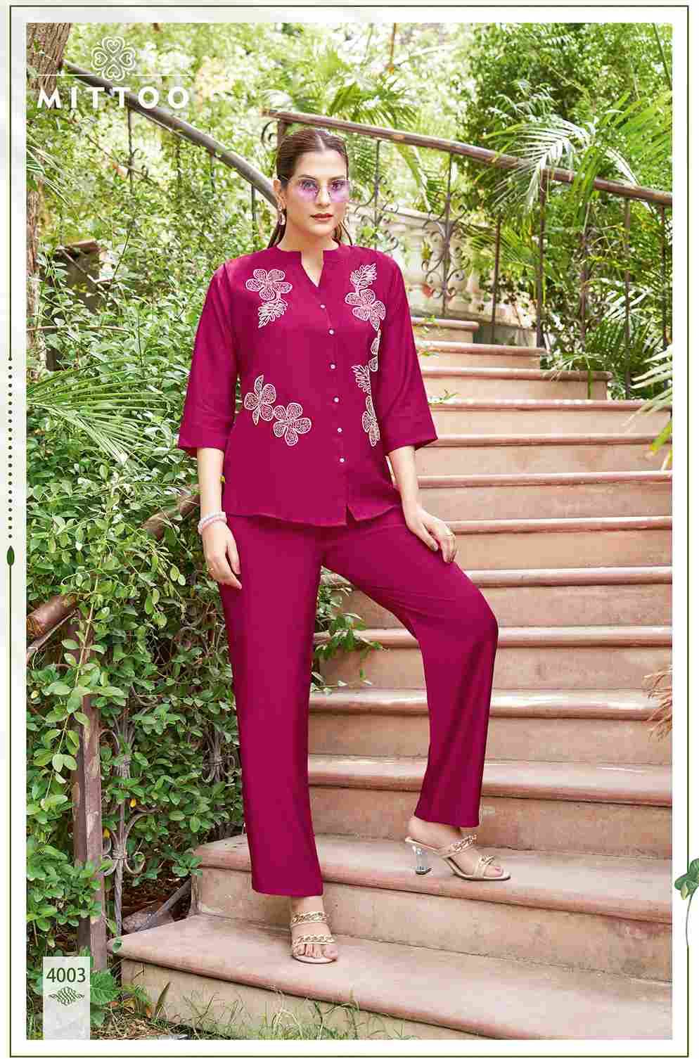 Pranjal By Mittoo 4001 To 4006 Series Designer Stylish Fancy Colorful Beautiful Party Wear & Ethnic Wear Collection Viscos Print Co-Ord At Wholesale Price