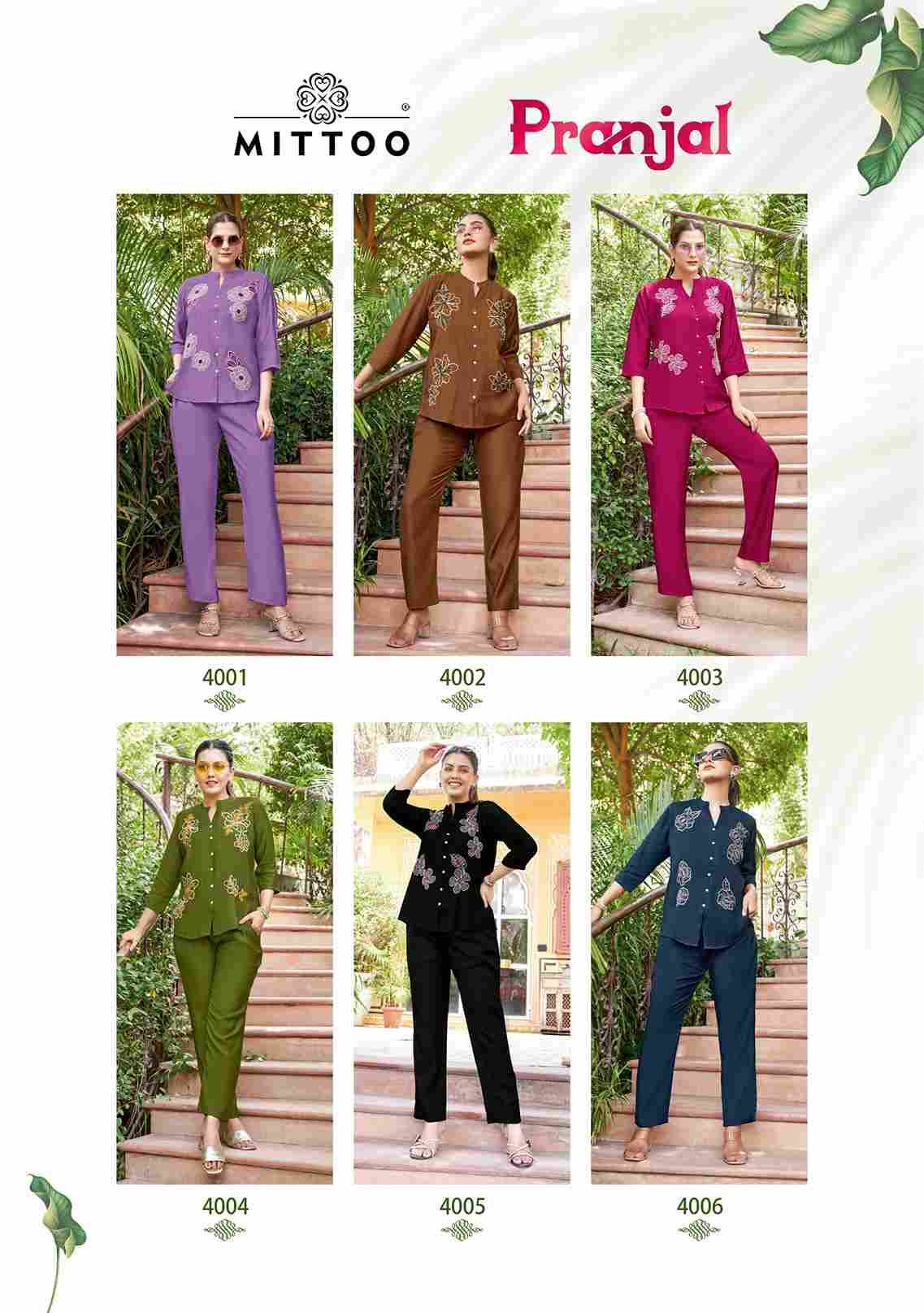 Pranjal By Mittoo 4001 To 4006 Series Designer Stylish Fancy Colorful Beautiful Party Wear & Ethnic Wear Collection Viscos Print Co-Ord At Wholesale Price