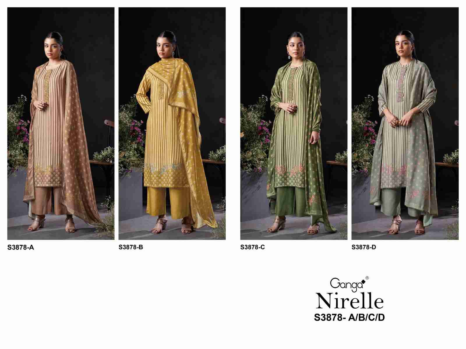 Nirelle-3878 By Ganga Fashion 3878-A To 3878-D Series Beautiful Festive Suits Colorful Stylish Fancy Casual Wear & Ethnic Wear Pure Pashmina Dresses At Wholesale Price