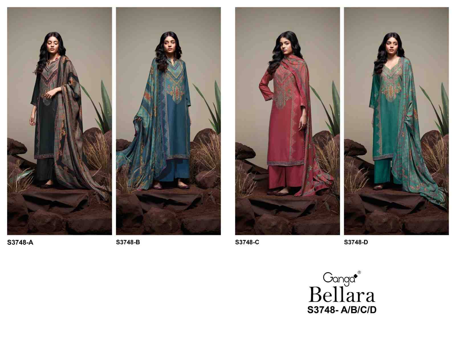 Belliza-3748 By Ganga Fashion 3748-A To 3748-D Series Beautiful Festive Suits Colorful Stylish Fancy Casual Wear & Ethnic Wear Pure Pashmina Dresses At Wholesale Price