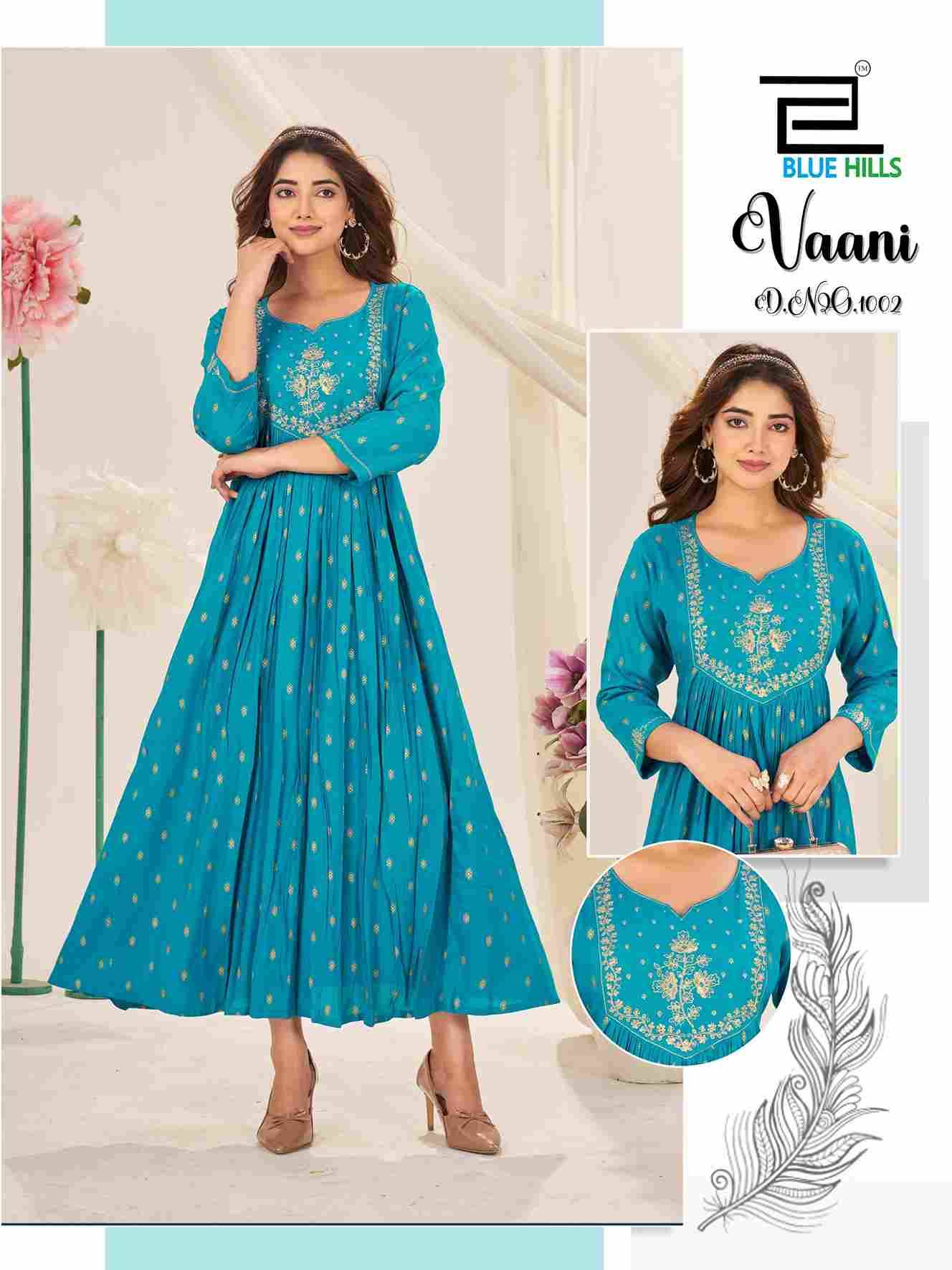 Vaani By Blue Hills 1001 To 1004 Series Beautiful Stylish Fancy Colorful Casual Wear & Ethnic Wear Rayon Foil Gowns At Wholesale Price