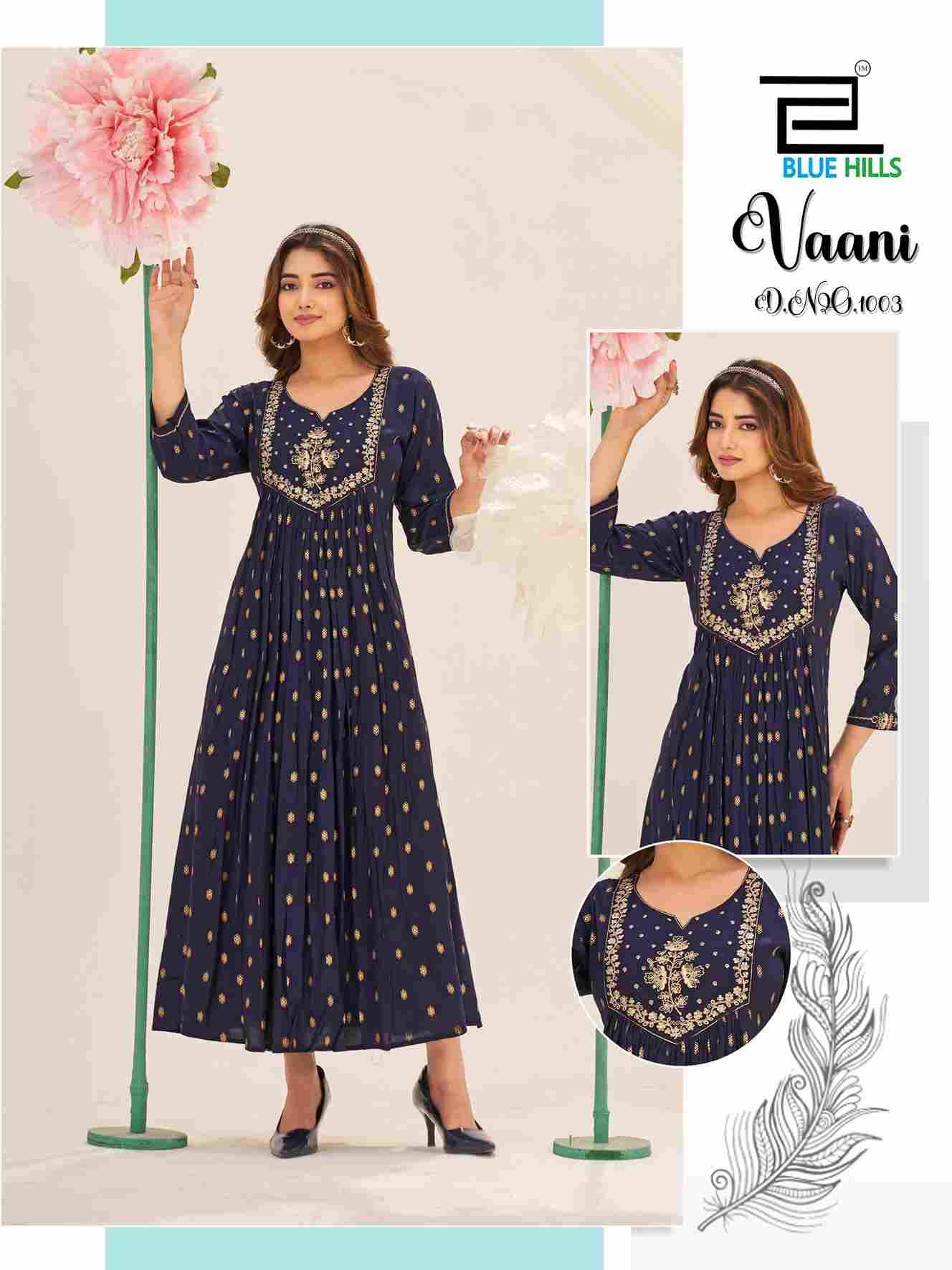 Vaani By Blue Hills 1001 To 1004 Series Beautiful Stylish Fancy Colorful Casual Wear & Ethnic Wear Rayon Foil Gowns At Wholesale Price