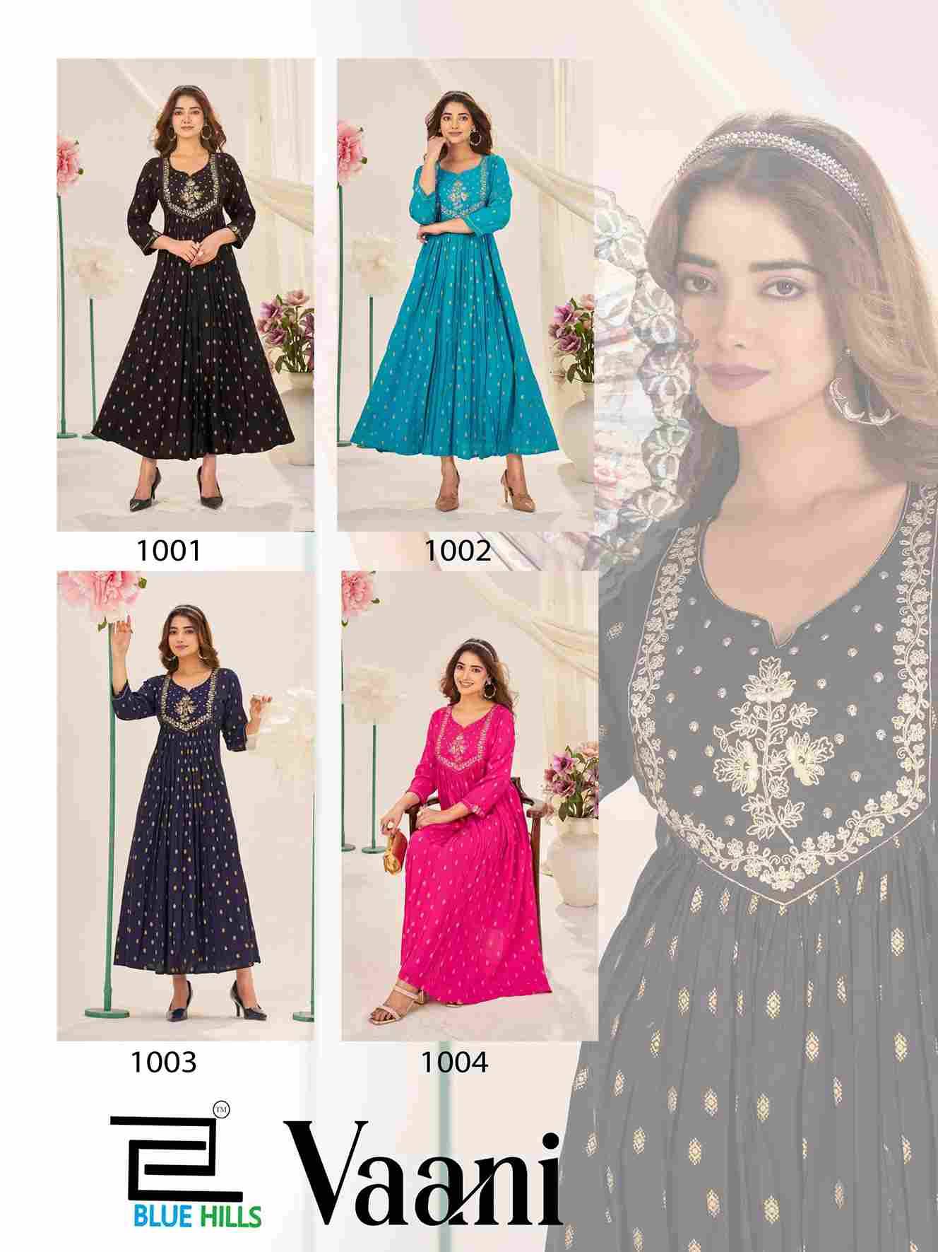 Vaani By Blue Hills 1001 To 1004 Series Beautiful Stylish Fancy Colorful Casual Wear & Ethnic Wear Rayon Foil Gowns At Wholesale Price