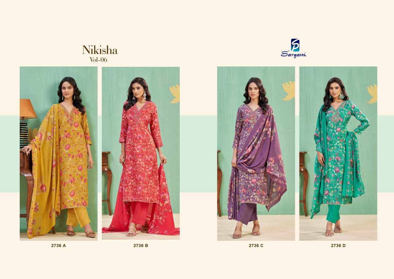 Nikisha Vol-6 By Sargam Prints 2736-A To 2736-D Series Beautiful Festive Suits Stylish Fancy Colorful Casual Wear & Ethnic Wear Viscose Modal Dresses At Wholesale Price