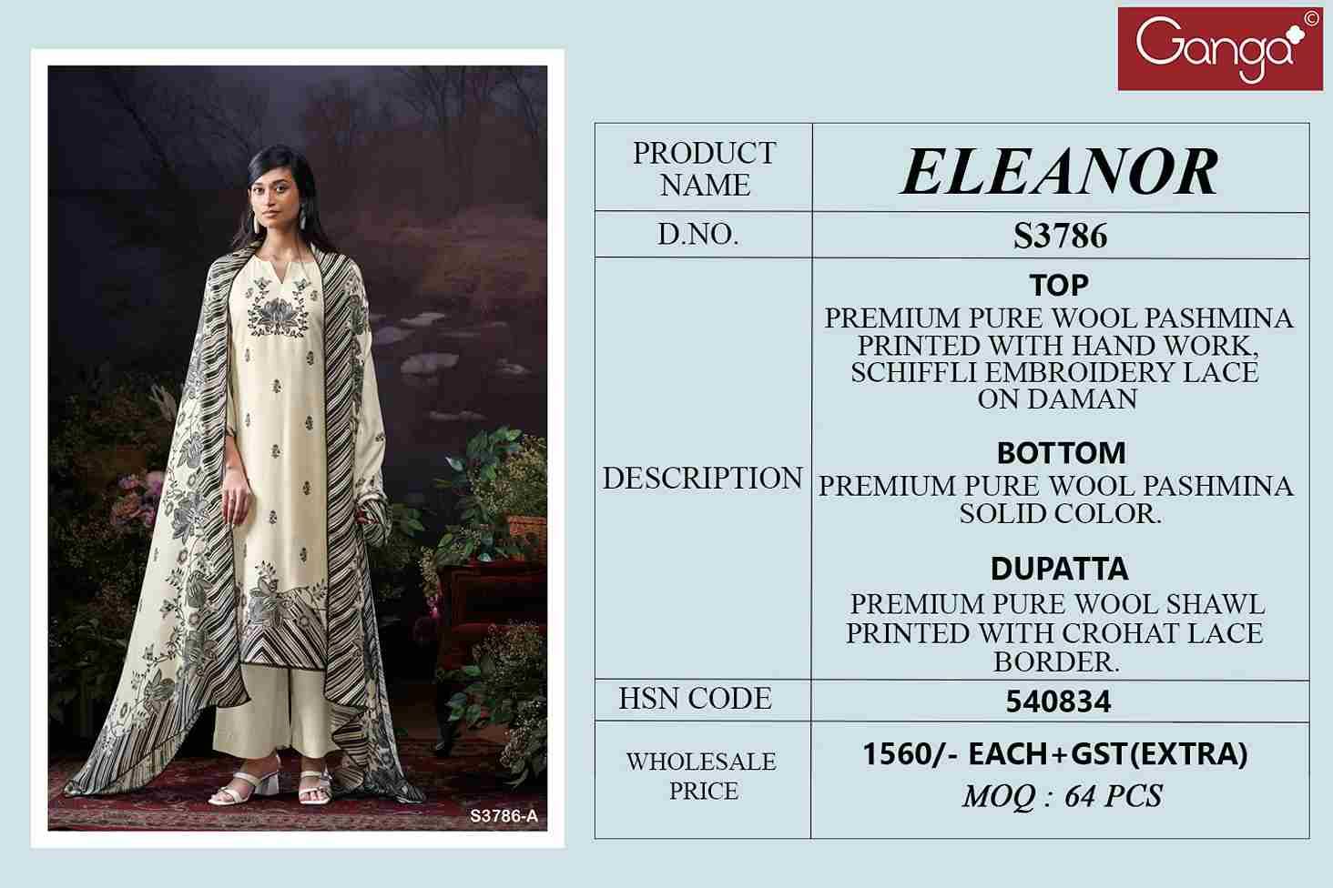 Eleanor-3786 By Ganga Fashion 3786-A To 3786-C Series Beautiful Festive Suits Colorful Stylish Fancy Casual Wear & Ethnic Wear Pure Pashmina Dresses At Wholesale Price