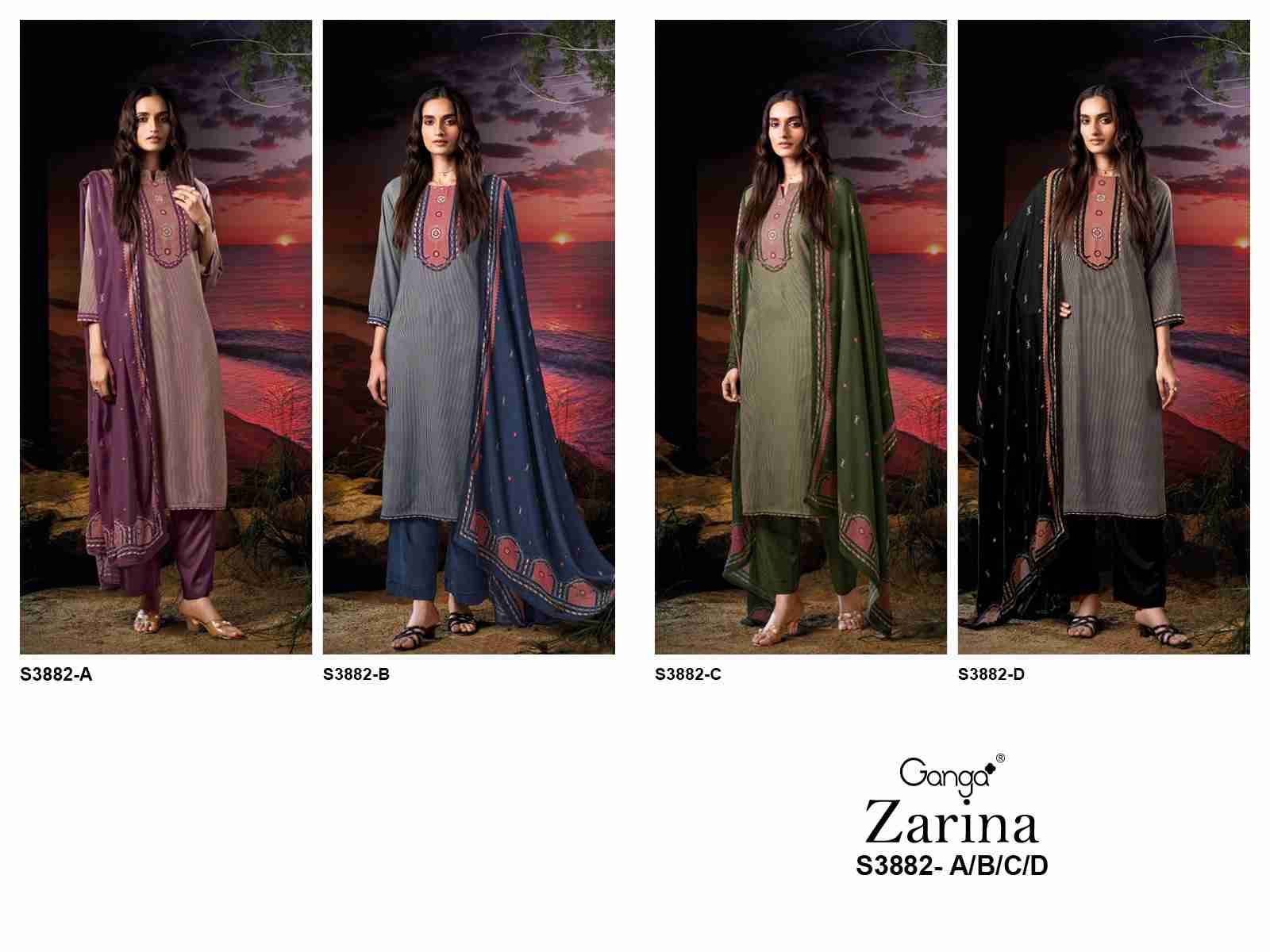 Zarina-3882 By Ganga Fashion 3882-A To 3882-D Series Beautiful Festive Suits Colorful Stylish Fancy Casual Wear & Ethnic Wear Pure Pashmina Dresses At Wholesale Price