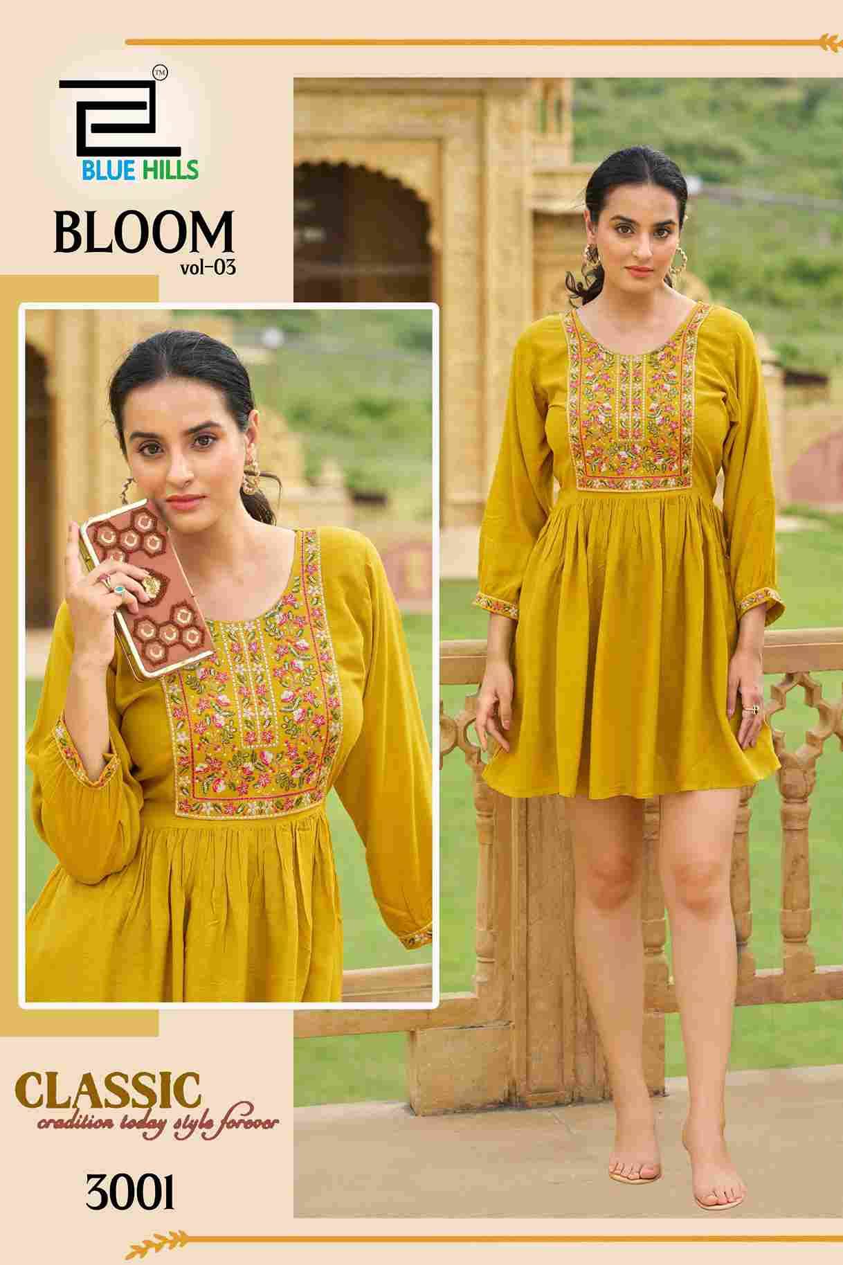 Bloom Vol-3 By Blue Hills 3001 To 3004 Series Designer Stylish Fancy Colorful Beautiful Party Wear & Ethnic Wear Collection Rayon With Work Tops At Wholesale Price