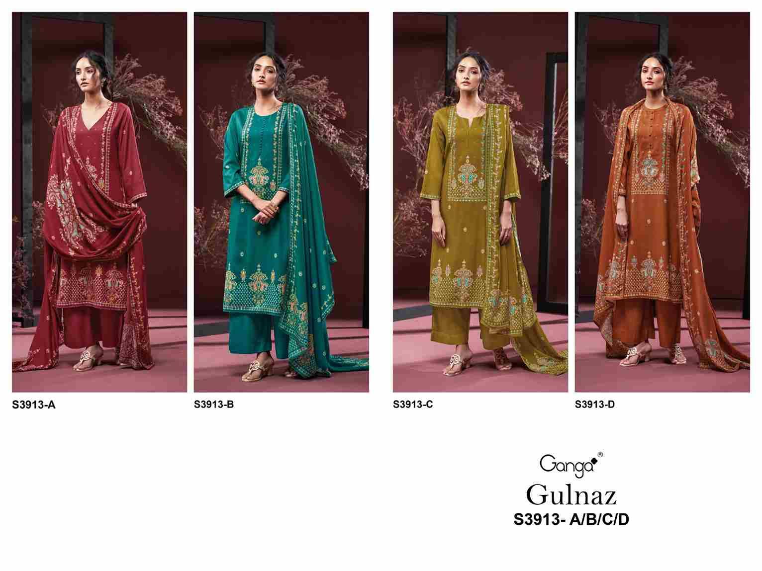 Gulnaz-3913 By Ganga Fashion 3913-A To 3913-D Series Beautiful Festive Suits Stylish Colorful Fancy Casual Wear & Ethnic Wear Premium Pashmina Print Dresses At Wholesale Price