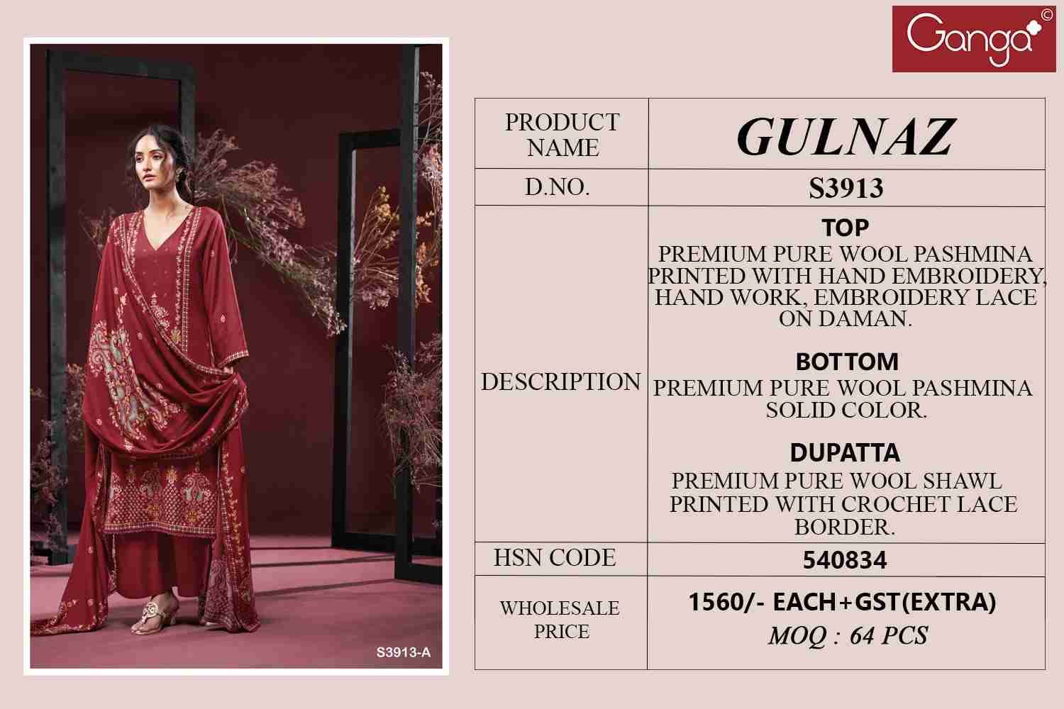 Gulnaz-3913 By Ganga Fashion 3913-A To 3913-D Series Beautiful Festive Suits Stylish Colorful Fancy Casual Wear & Ethnic Wear Premium Pashmina Print Dresses At Wholesale Price