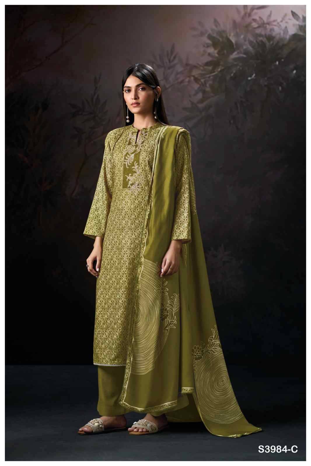 Hallie-3984 By Ganga Fashion 3984-A To 3984-D Series Beautiful Festive Suits Stylish Colorful Fancy Casual Wear & Ethnic Wear Premium Pashmina Print Dresses At Wholesale Price