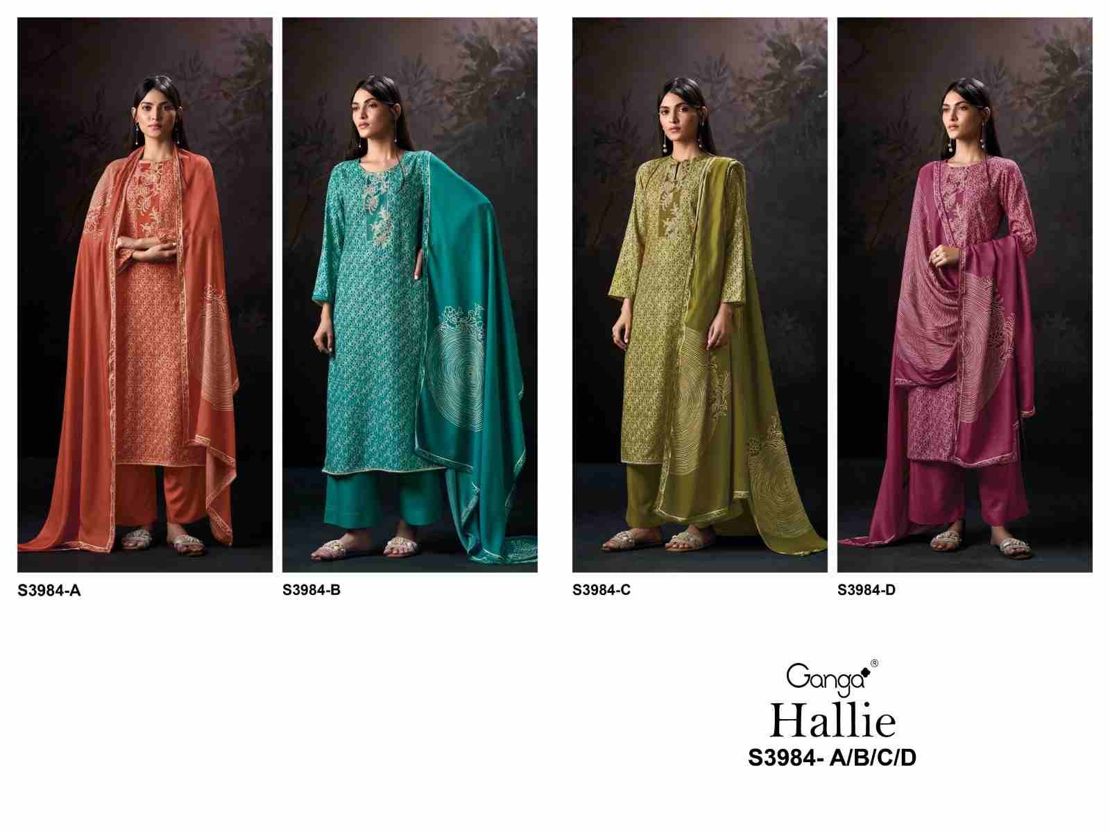 Hallie-3984 By Ganga Fashion 3984-A To 3984-D Series Beautiful Festive Suits Stylish Colorful Fancy Casual Wear & Ethnic Wear Premium Pashmina Print Dresses At Wholesale Price
