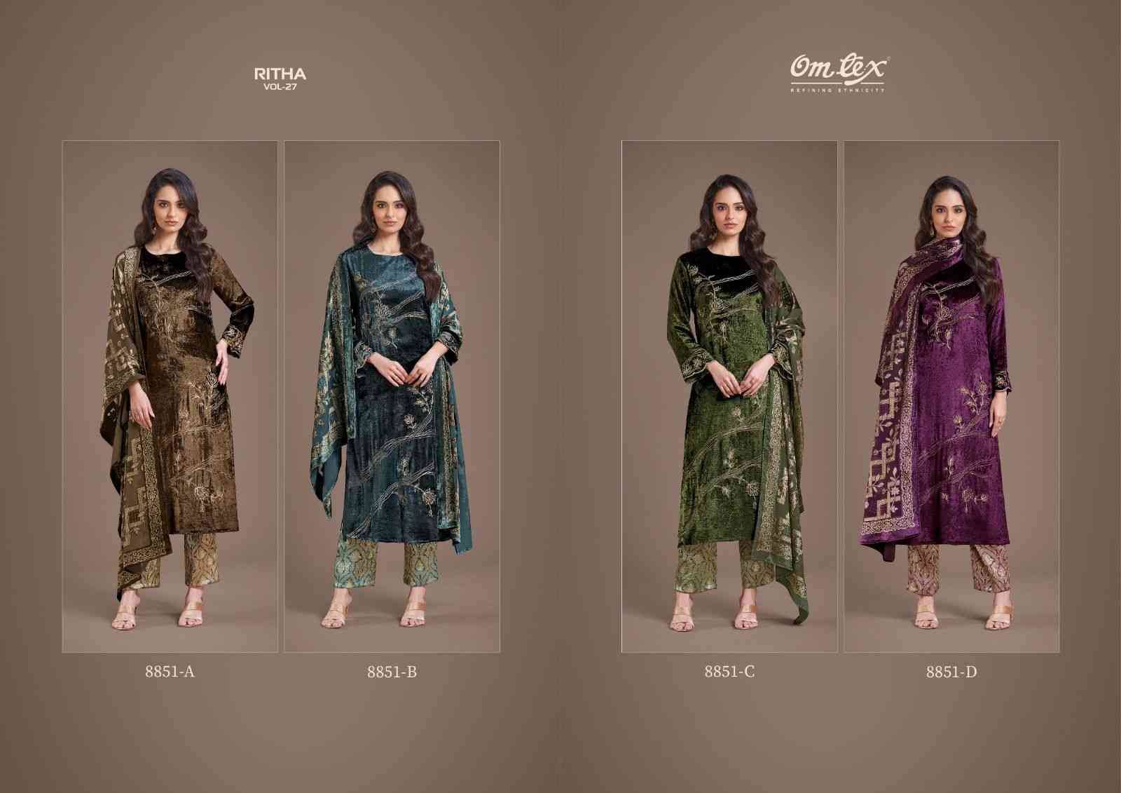 Ritha Vol-27 By Om Tex 8851-A To 8851-D Series Beautiful Festive Suits Colorful Stylish Fancy Casual Wear & Ethnic Wear Viscose Velvet Dresses At Wholesale Price