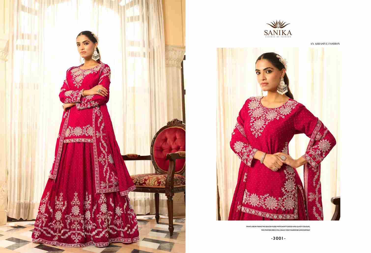 Advika By Sanika 3001 To 3003 Series Beautiful Sharara Suits Stylish Fancy Colorful Party Wear & Occasional Wear Premium Chinnon Silk Dresses At Wholesale Price