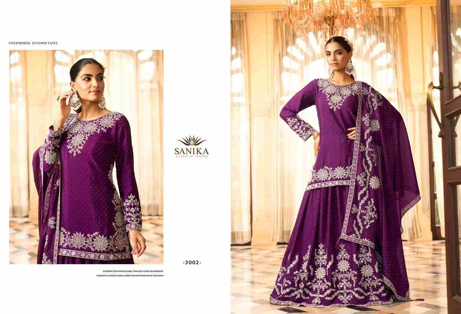 Advika By Sanika 3001 To 3003 Series Beautiful Sharara Suits Stylish Fancy Colorful Party Wear & Occasional Wear Premium Chinnon Silk Dresses At Wholesale Price