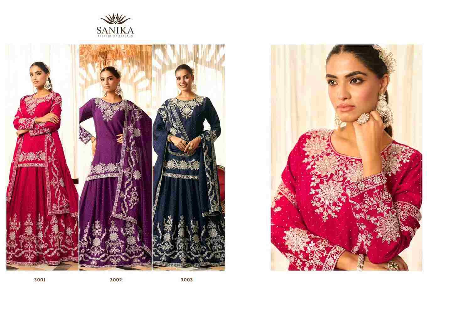 Advika By Sanika 3001 To 3003 Series Beautiful Sharara Suits Stylish Fancy Colorful Party Wear & Occasional Wear Premium Chinnon Silk Dresses At Wholesale Price
