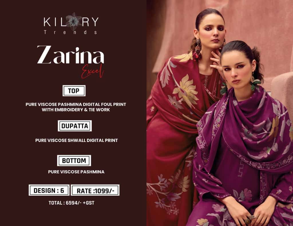 Zarina Excel By Kilory 1891 To 1896 Series Designer Festive Suits Beautiful Fancy Colorful Stylish Party Wear & Occasional Wear Pure Viscose Pashmina Dresses At Wholesale Price