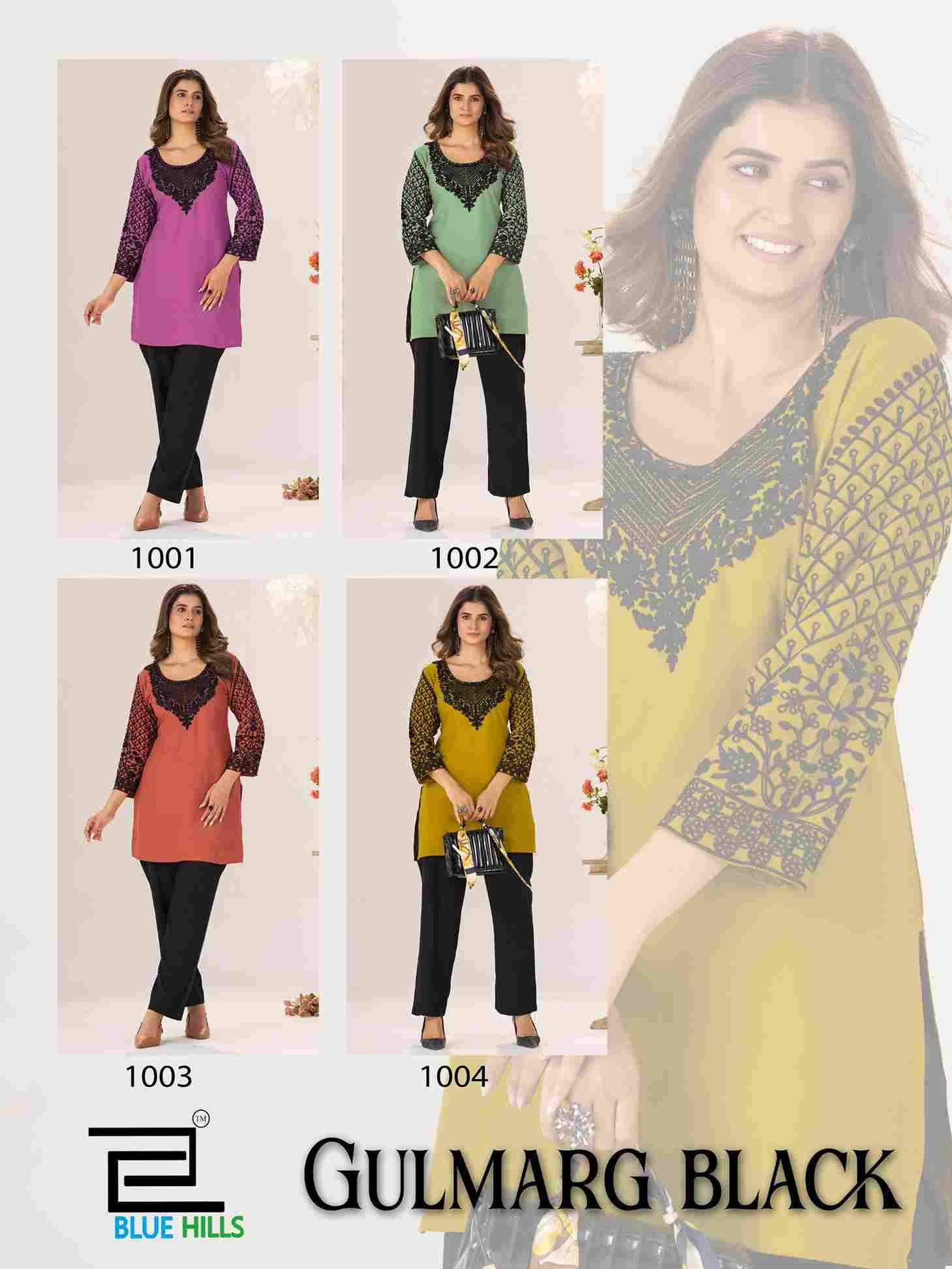 Gulmarg Black By Blue Hills 1001 To 1004 Series Designer Stylish Fancy Colorful Beautiful Party Wear & Ethnic Wear Collection Heavy Rayon Print Kurtis At Wholesale Price