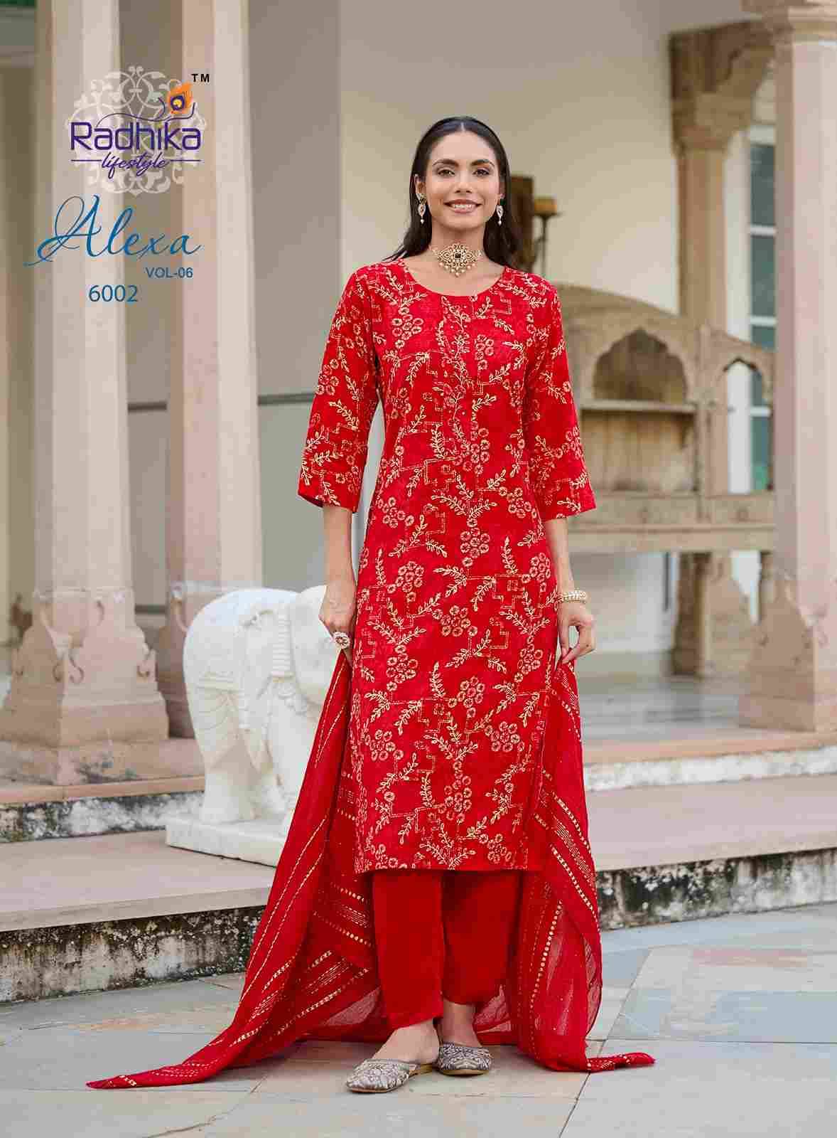 Alexa Vol-6 By Radhika Lifestyle 6001 To 6006 Series Designer Stylish Fancy Colorful Beautiful Party Wear & Ethnic Wear Collection Vertican Silk Dresses At Wholesale Price