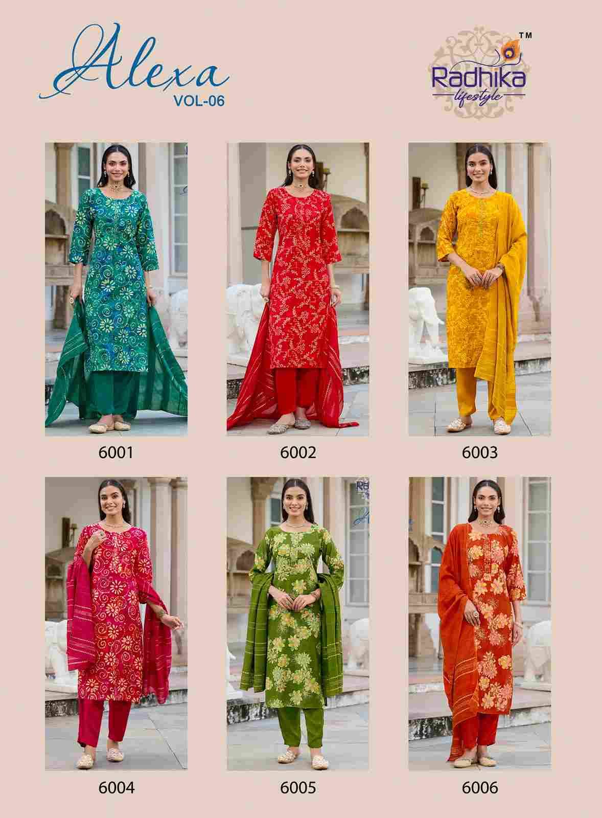 Alexa Vol-6 By Radhika Lifestyle 6001 To 6006 Series Designer Stylish Fancy Colorful Beautiful Party Wear & Ethnic Wear Collection Vertican Silk Dresses At Wholesale Price
