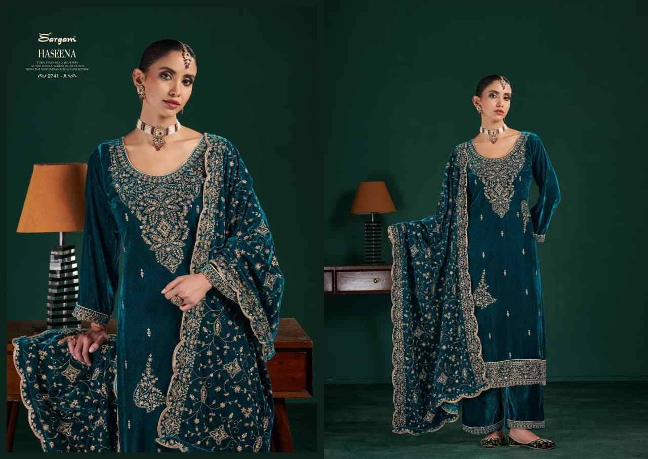 Haseena By Sargam Prints 2741-A To 2741-D Series Beautiful Festive Suits Stylish Fancy Colorful Casual Wear & Ethnic Wear Premium Velvet Dresses At Wholesale Price