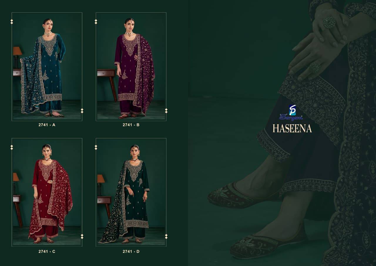 Haseena By Sargam Prints 2741-A To 2741-D Series Beautiful Festive Suits Stylish Fancy Colorful Casual Wear & Ethnic Wear Premium Velvet Dresses At Wholesale Price