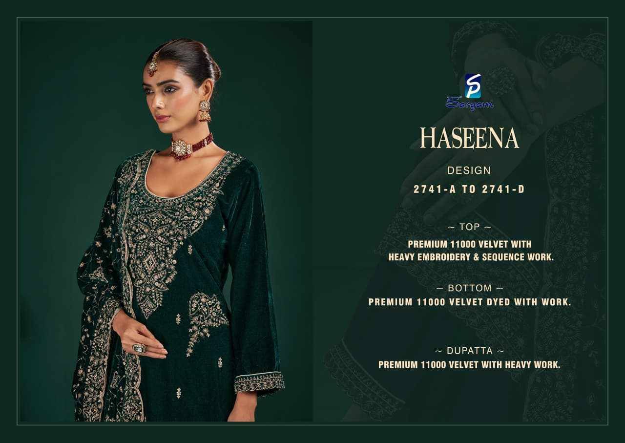 Haseena By Sargam Prints 2741-A To 2741-D Series Beautiful Festive Suits Stylish Fancy Colorful Casual Wear & Ethnic Wear Premium Velvet Dresses At Wholesale Price