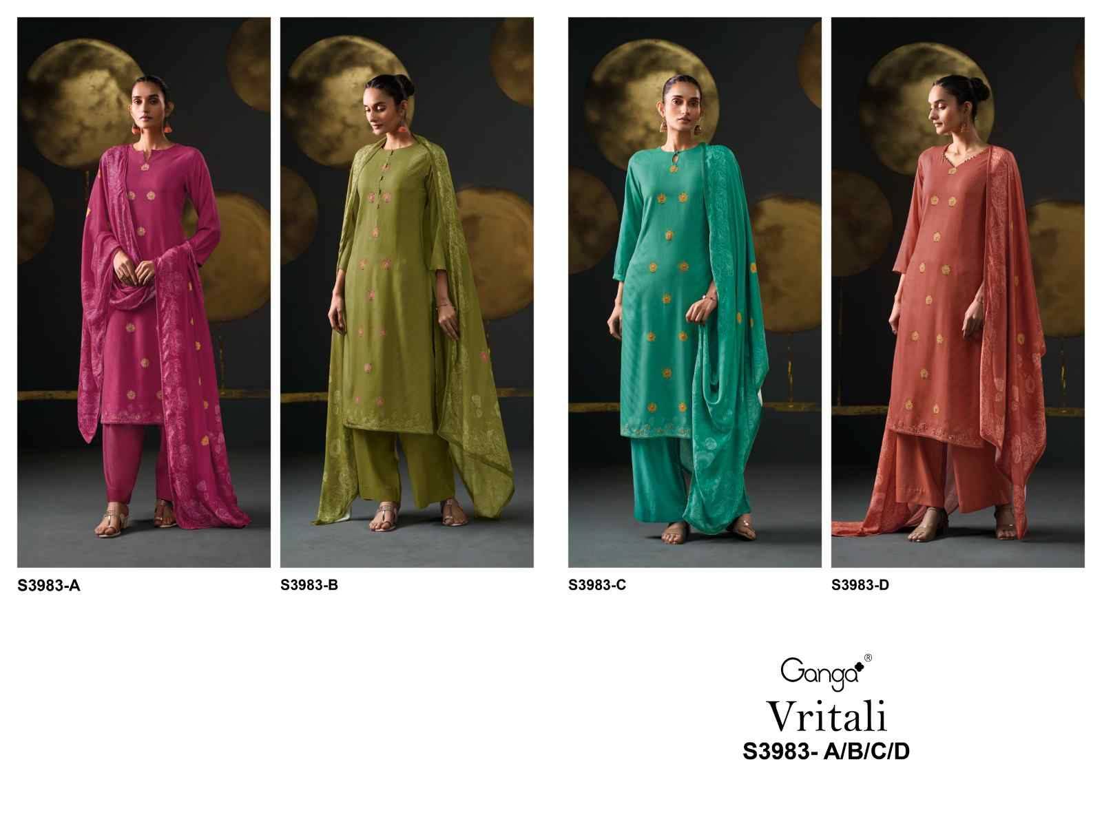 Vritali-3983 By Ganga Fashion 3983-A To 3983-D Series Beautiful Festive Suits Stylish Colorful Fancy Casual Wear & Ethnic Wear Premium Pashmina Print Dresses At Wholesale Price