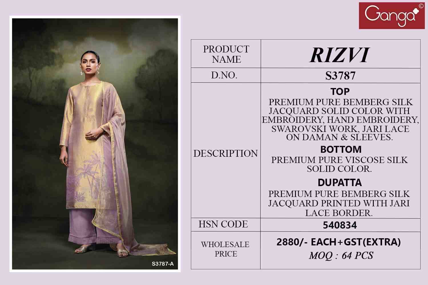 Rizvi-3787 By Ganga Fashion 3787-A To 3787-B Series Beautiful Festive Suits Stylish Colorful Fancy Casual Wear & Ethnic Wear Premium Bemberg Silk Print Dresses At Wholesale Price