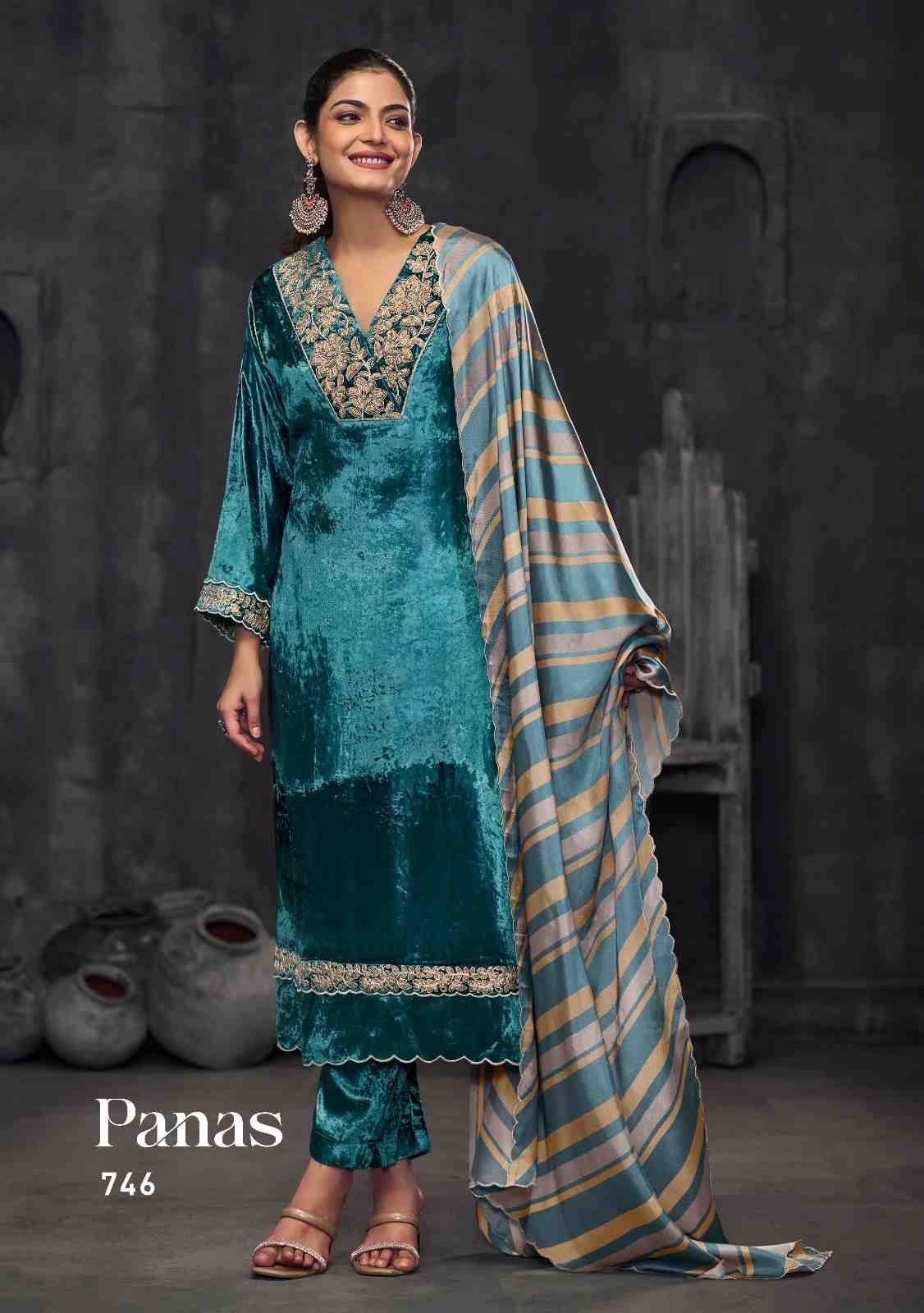 Panas By T And M Designer Studio Beautiful Festive Suits Colorful Stylish Fancy Casual Wear & Ethnic Wear Viscose Velvet Dresses At Wholesale Price