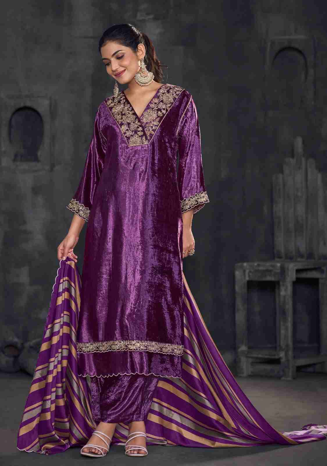 Panas By T And M Designer Studio Beautiful Festive Suits Colorful Stylish Fancy Casual Wear & Ethnic Wear Viscose Velvet Dresses At Wholesale Price