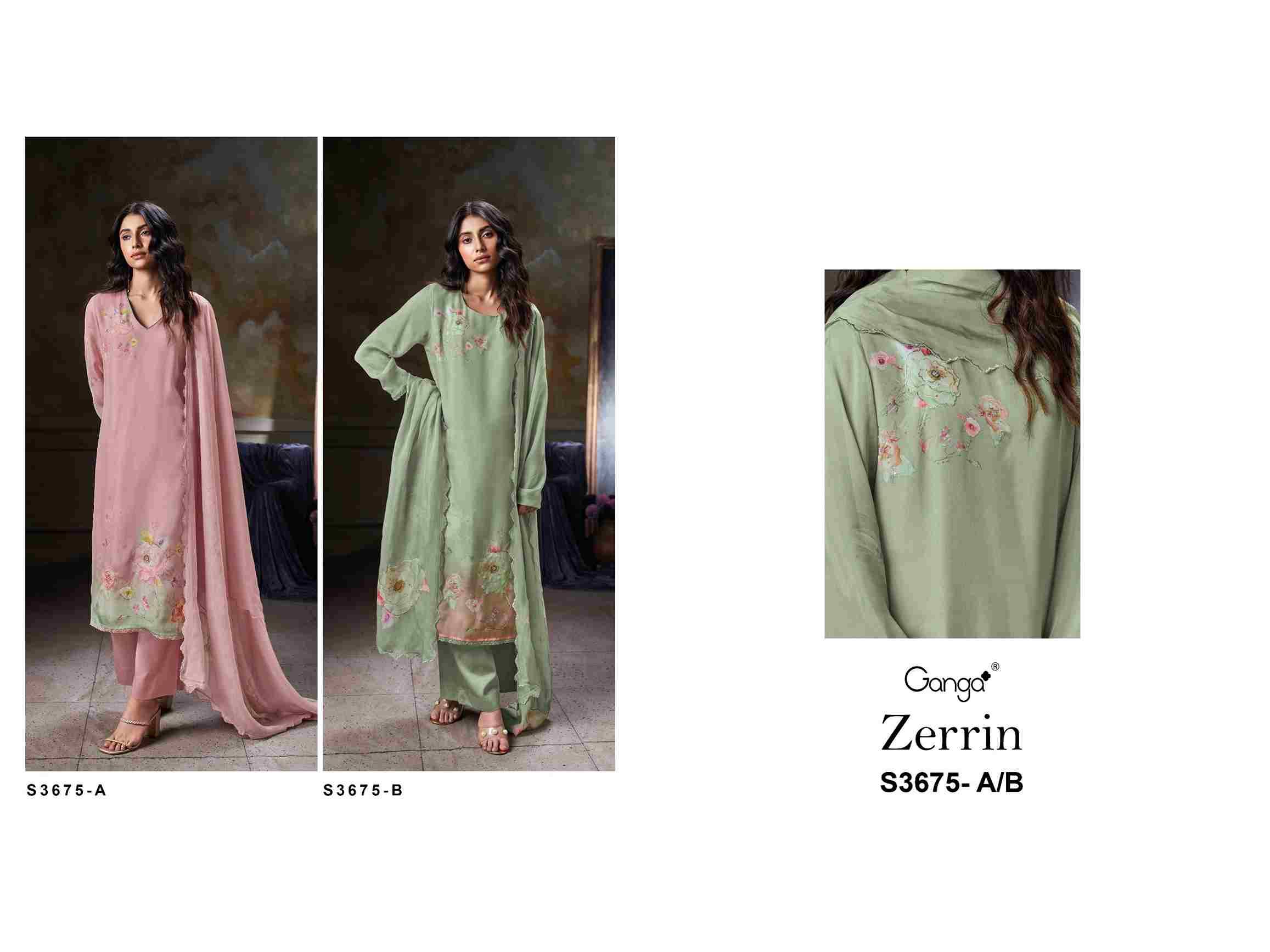 Zerrin-3675 By Ganga Fashion 3675-A To 3675-B Series Beautiful Festive Suits Stylish Colorful Fancy Casual Wear & Ethnic Wear Premium Organza Silk Print Dresses At Wholesale Price