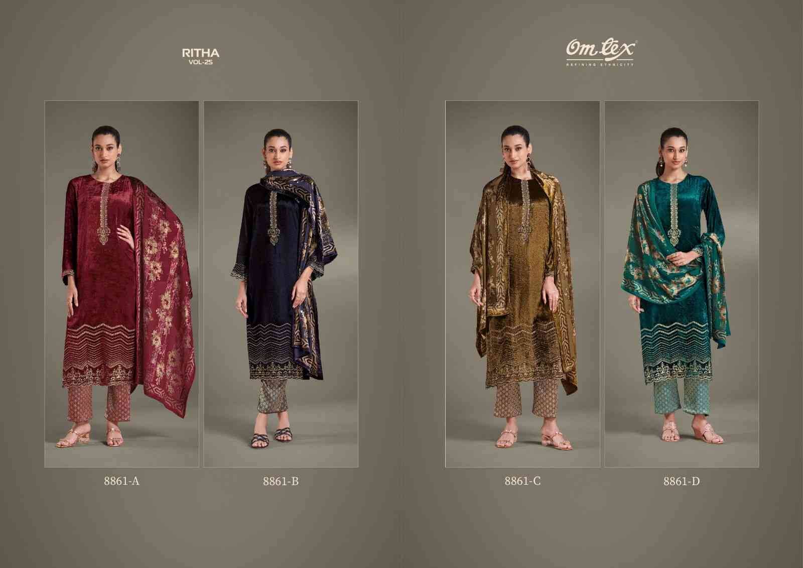 Ritha Vol-25 By Om Tex 8861-A To 8861-D Series Beautiful Festive Suits Colorful Stylish Fancy Casual Wear & Ethnic Wear Viscose Velvet Dresses At Wholesale Price