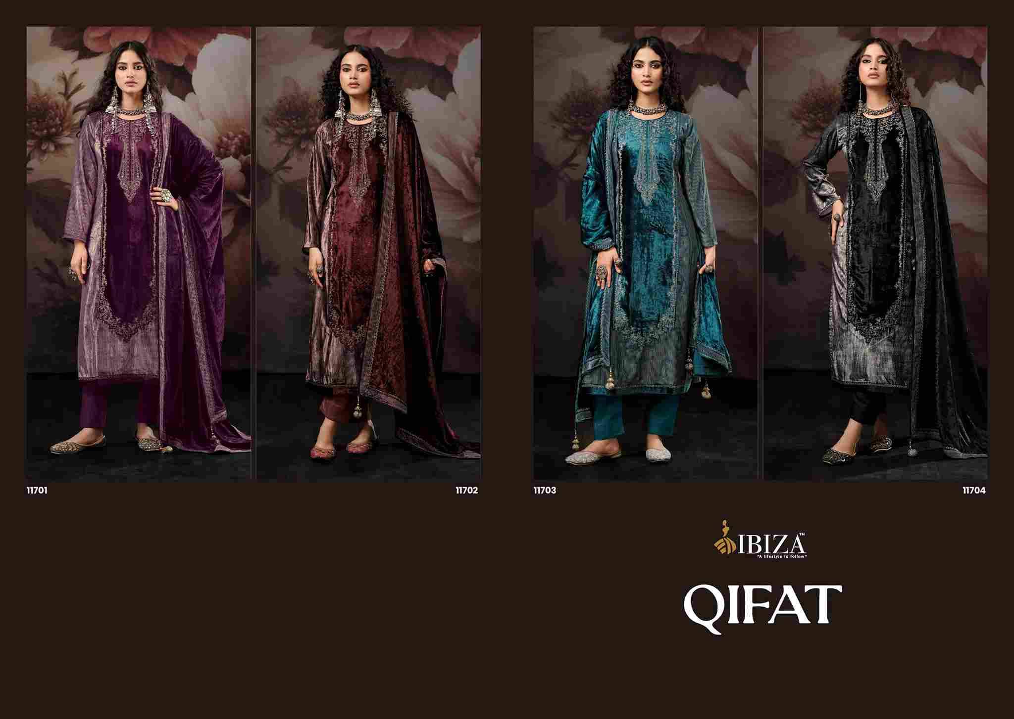Qifat By Ibiza 11701 To 11704 Series Beautiful Festive Suits Colorful Stylish Fancy Casual Wear & Ethnic Wear Pure Viscose Velvet Dresses At Wholesale Price