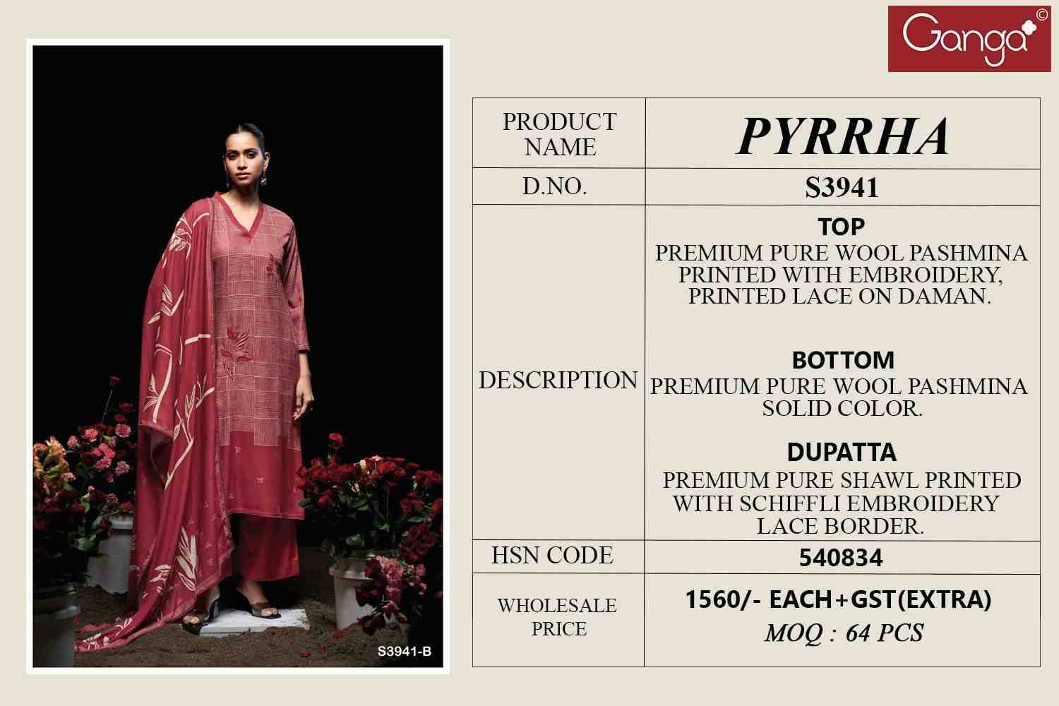 Pyrrha-3941 By Ganga Fashion 3941-A To 3941-D Series Beautiful Festive Suits Stylish Colorful Fancy Casual Wear & Ethnic Wear Premium Pashmina Print Dresses At Wholesale Price