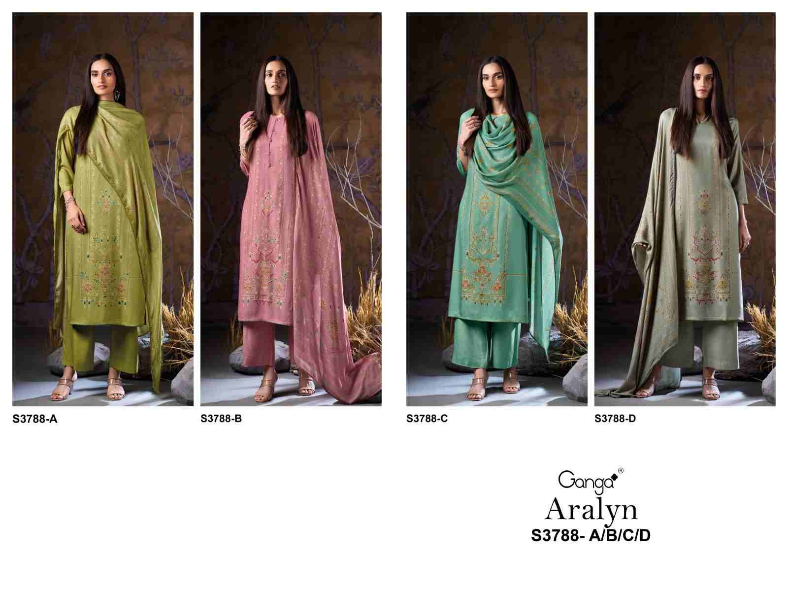 Aralyn-3788 By Ganga Fashion 3788-A To 3788-D Series Beautiful Festive Suits Stylish Colorful Fancy Casual Wear & Ethnic Wear Premium Pashmina Print Dresses At Wholesale Price