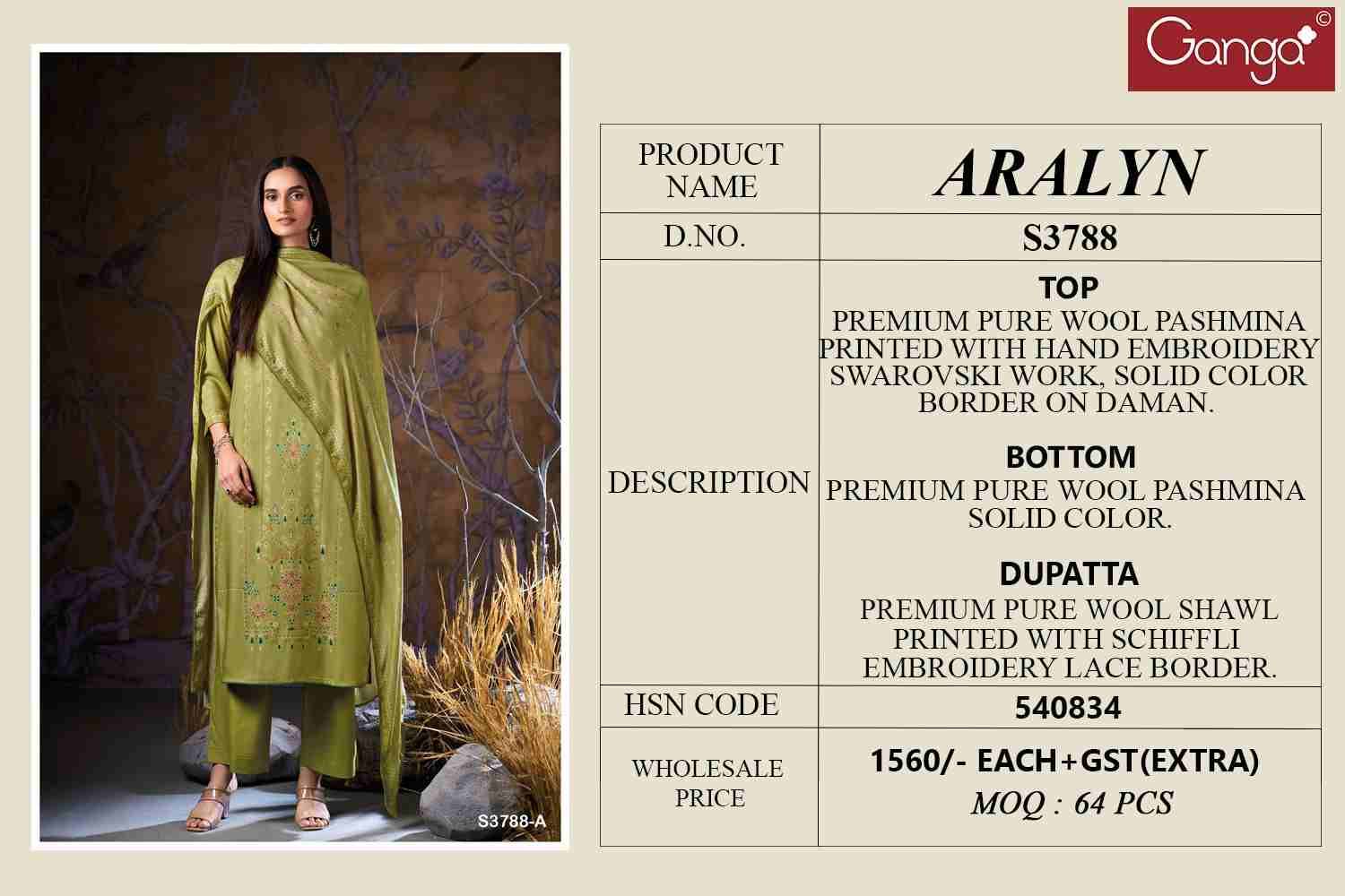 Aralyn-3788 By Ganga Fashion 3788-A To 3788-D Series Beautiful Festive Suits Stylish Colorful Fancy Casual Wear & Ethnic Wear Premium Pashmina Print Dresses At Wholesale Price